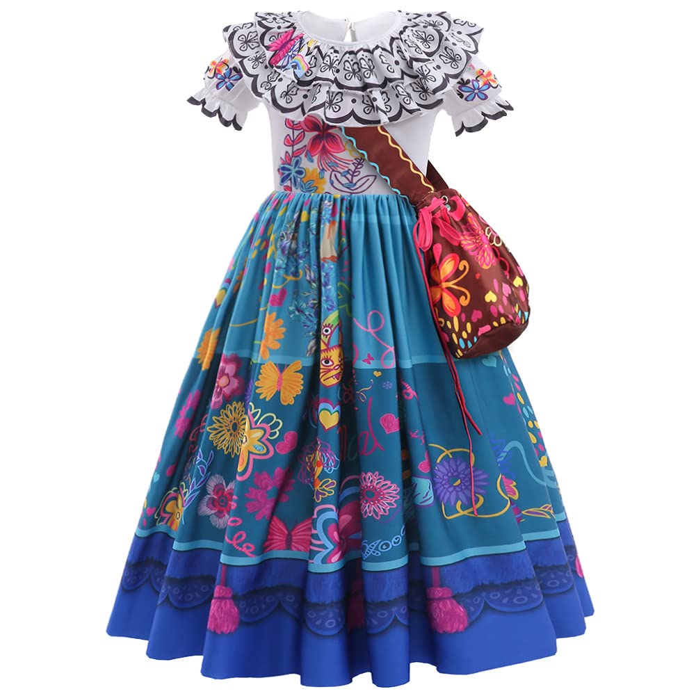 CCJRLM Encanto Dress – Mirabel Costume for Girls 3-10 Years (Includes Glasses, Earrings, Bag)