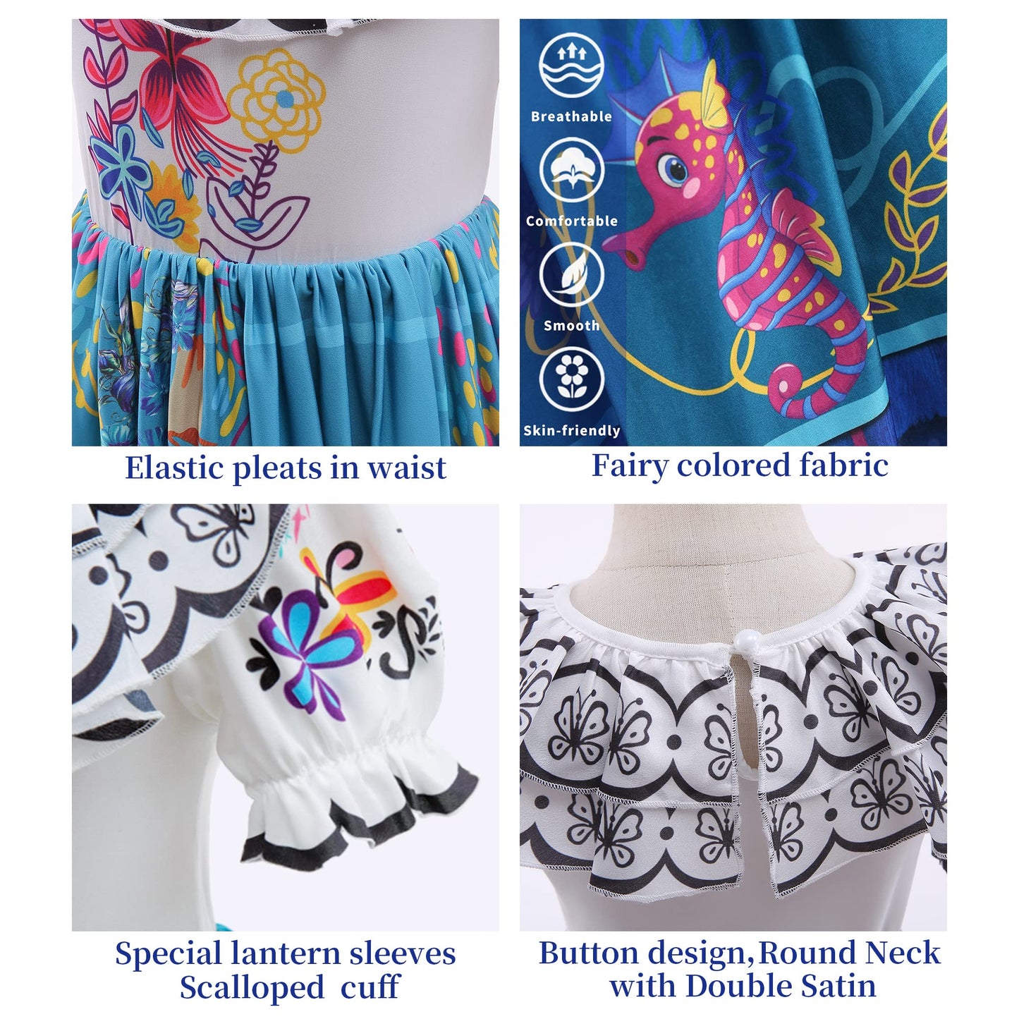 CCJRLM Encanto Dress – Mirabel Costume for Girls 3-10 Years (Includes Glasses, Earrings, Bag)