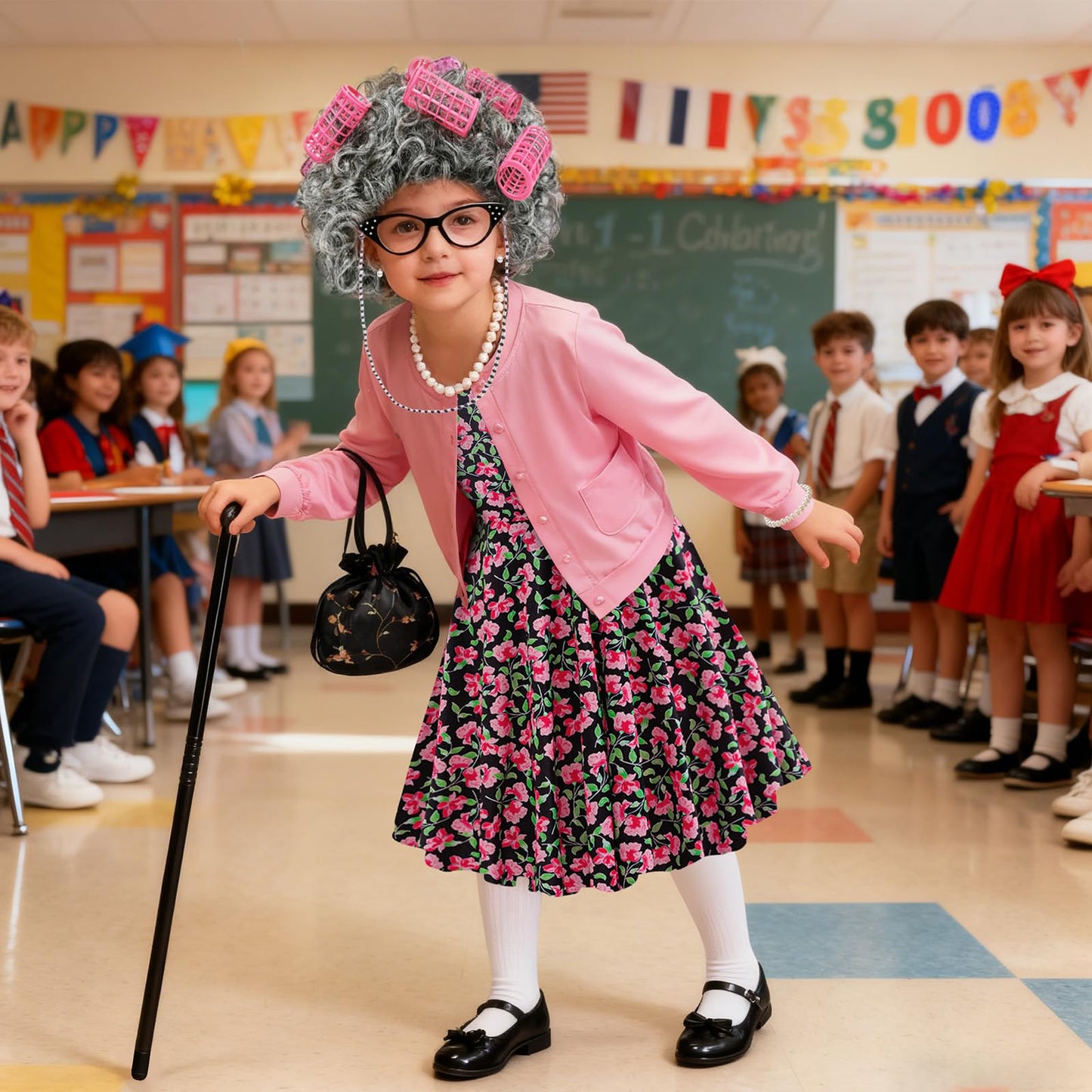 CCJRLM 100 Days of School Costume for Girls — Old Lady Grandma Outfit for 100th Day