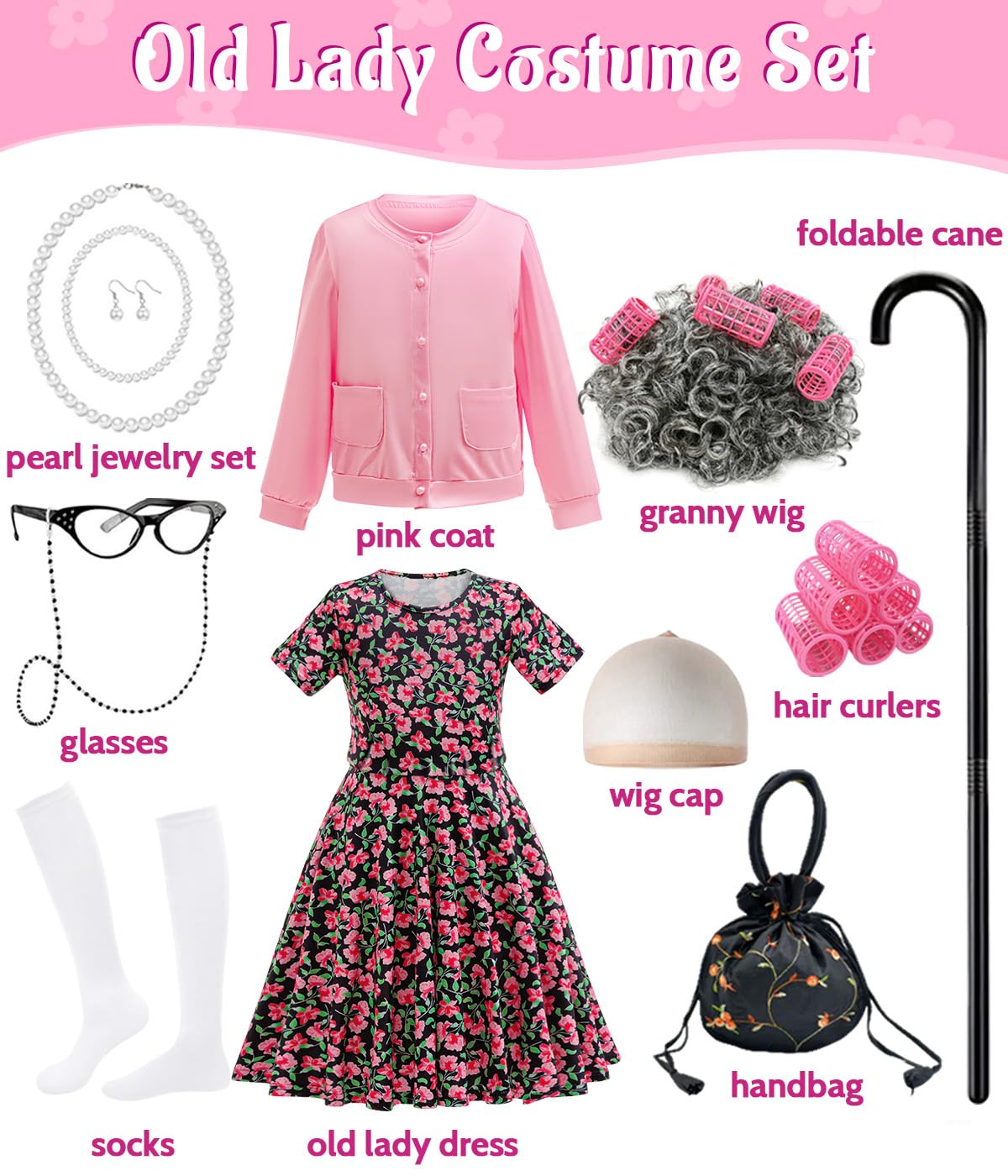 CCJRLM 100 Days of School Costume for Girls — Old Lady Grandma Outfit for 100th Day
