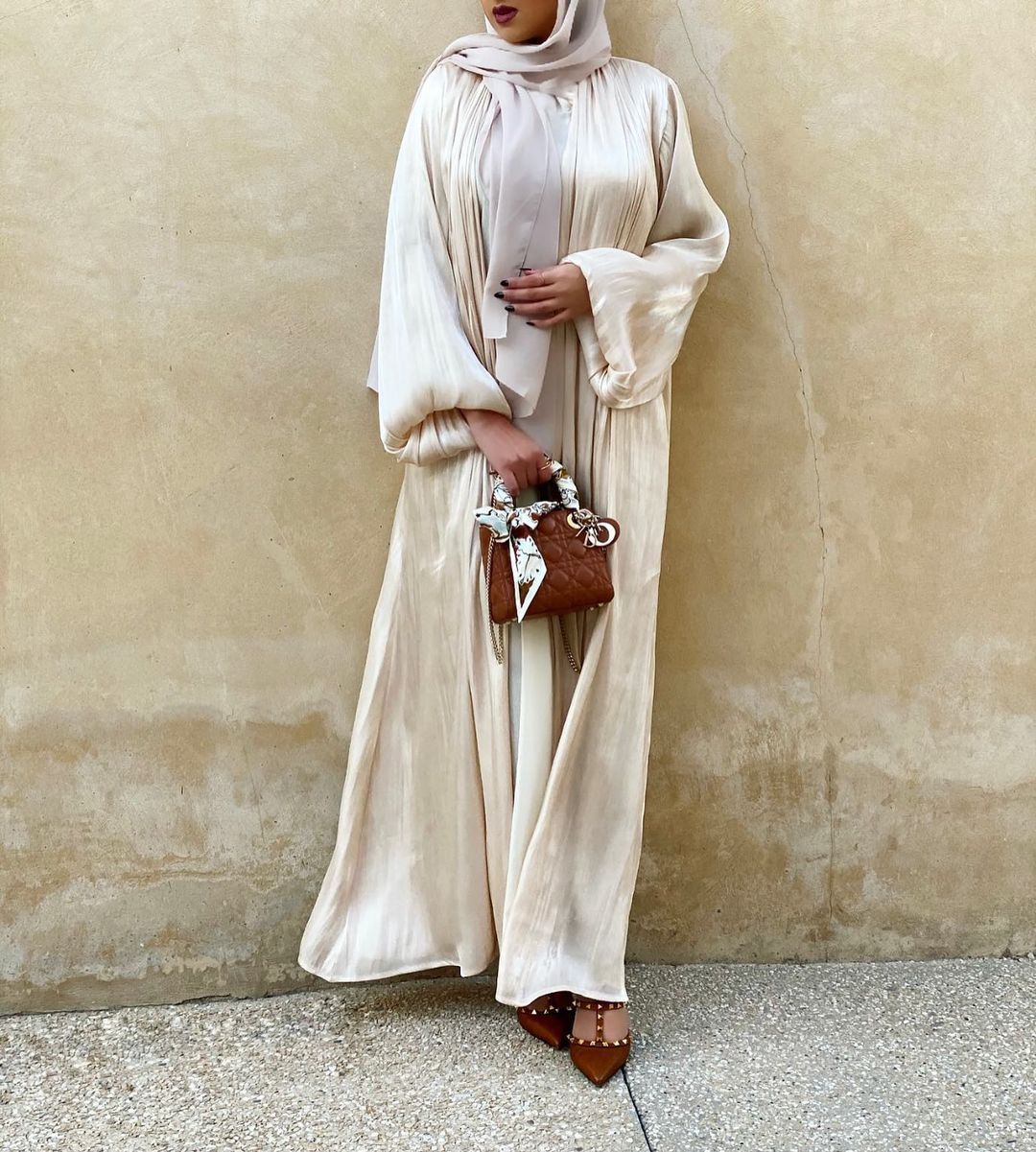 Puff Sleeve Lace-Trim Abaya Cape | Long Modest Dress