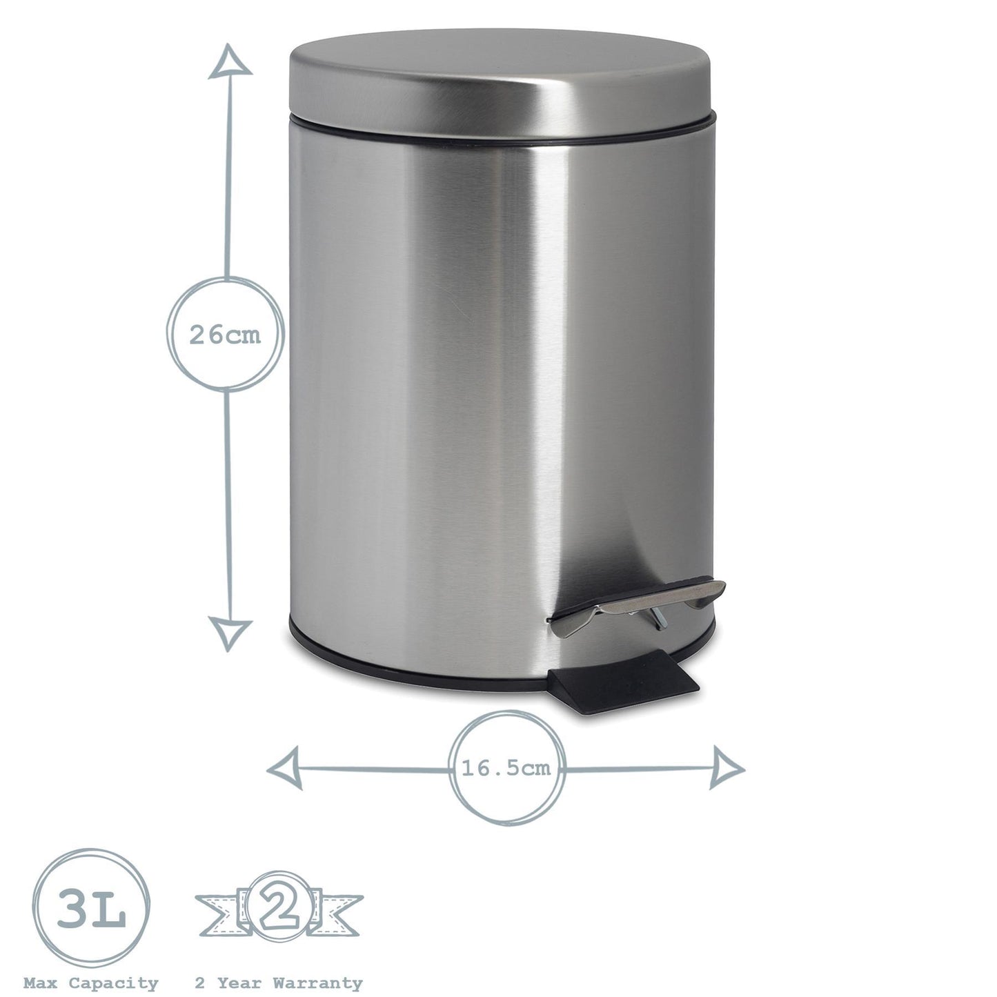 Round Brushed Stainless Steel Toilet Brush & Bin Set