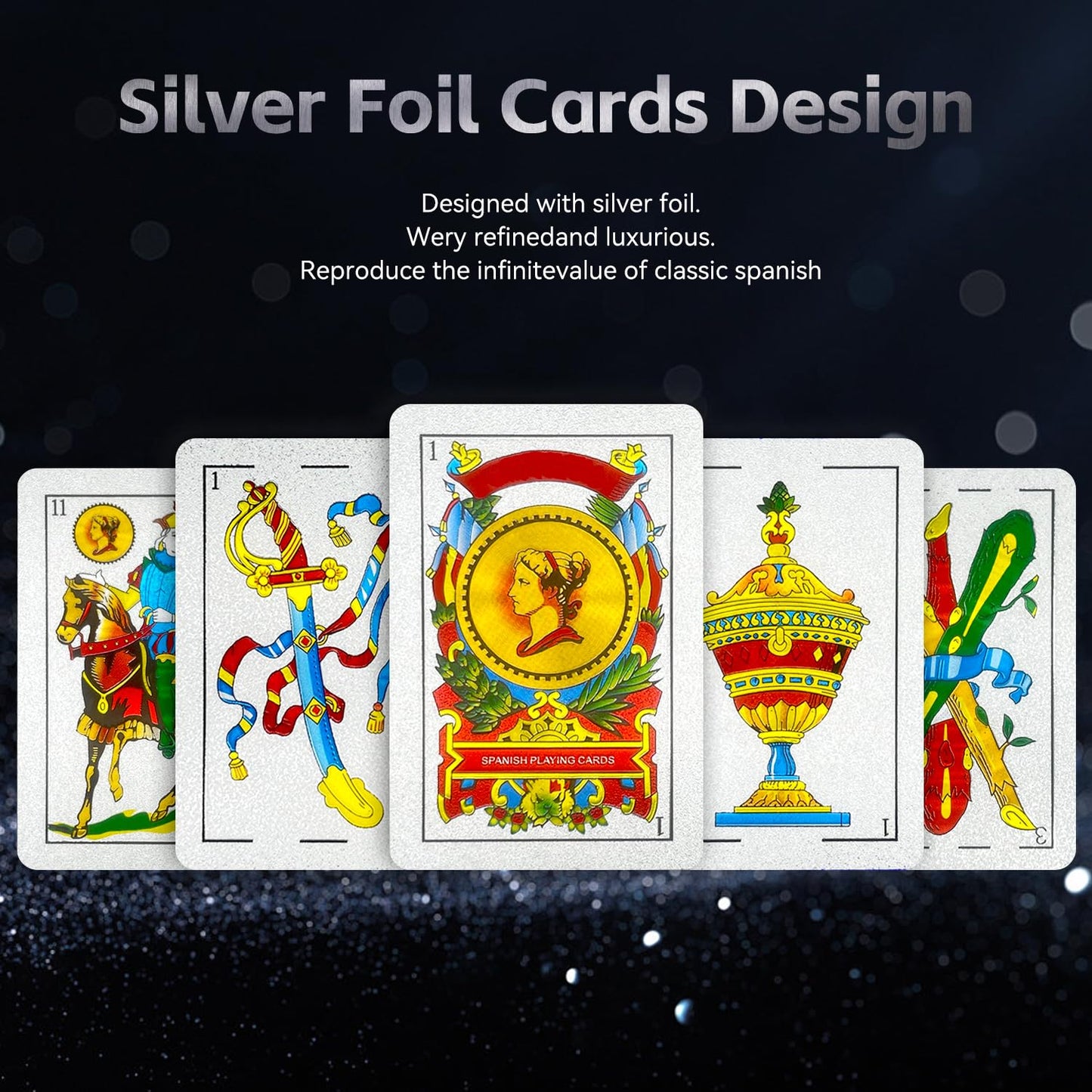CDBXRA Spanish Playing Cards Deck – Original Briscas & Puerto Rico Card Games (Silver)