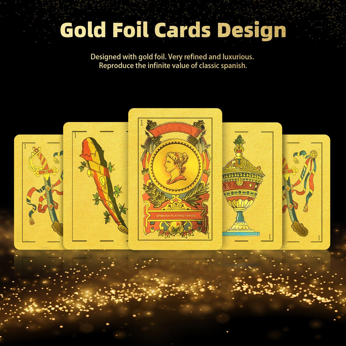 CDBXRA Spanish Playing Cards – Luxury Gold Foil, PVC Waterproof (2 Pack)