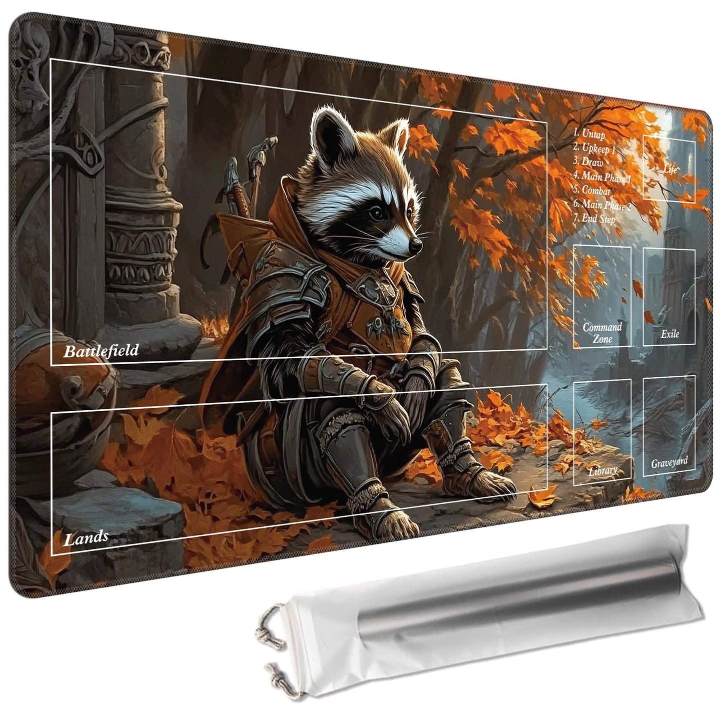 Cdkfxjy MTG Playmat with Magic Zone 24x14in – Non-Slip, Durable TCG Mat with Storage Bag (Raccoon Knight)