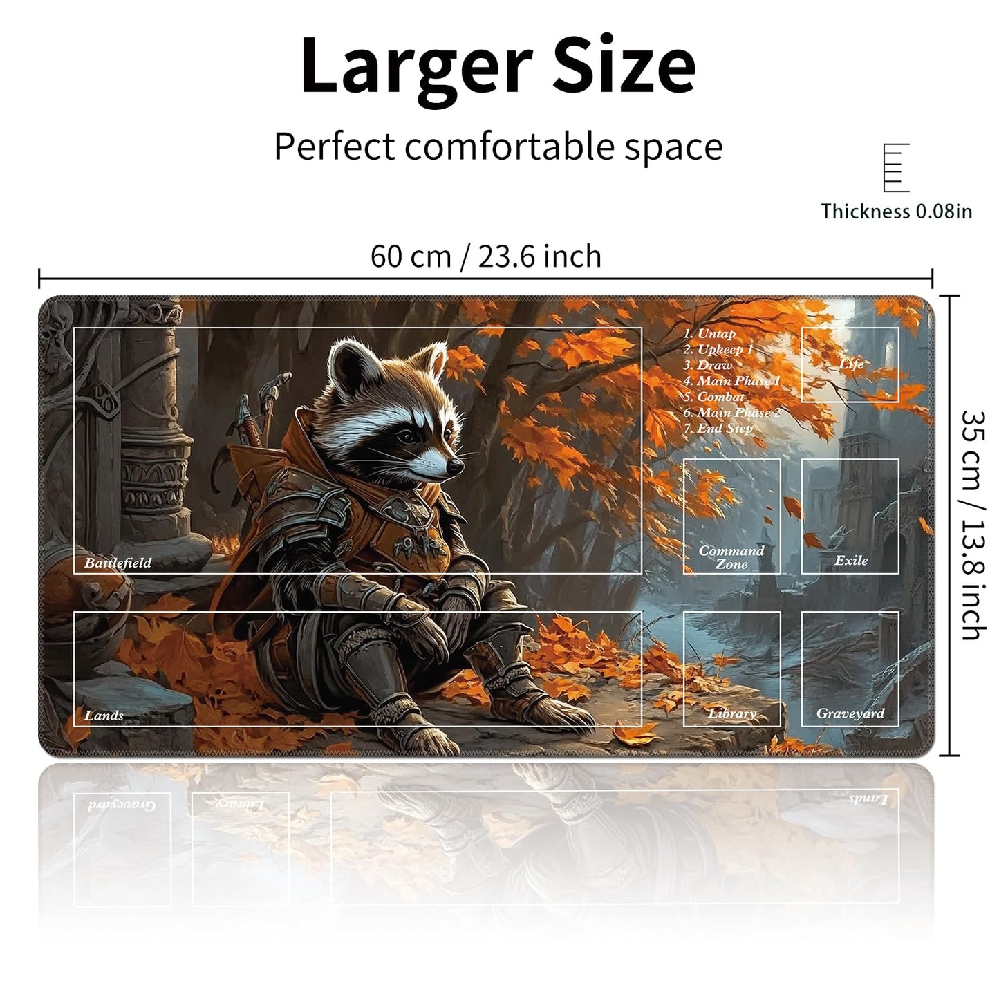 Cdkfxjy MTG Playmat with Magic Zone 24x14in – Non-Slip, Durable TCG Mat with Storage Bag (Raccoon Knight)