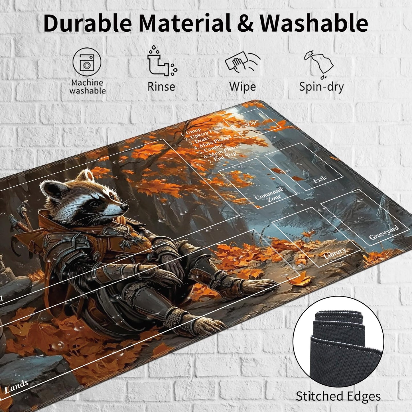 Cdkfxjy MTG Playmat with Magic Zone 24x14in – Non-Slip, Durable TCG Mat with Storage Bag (Raccoon Knight)