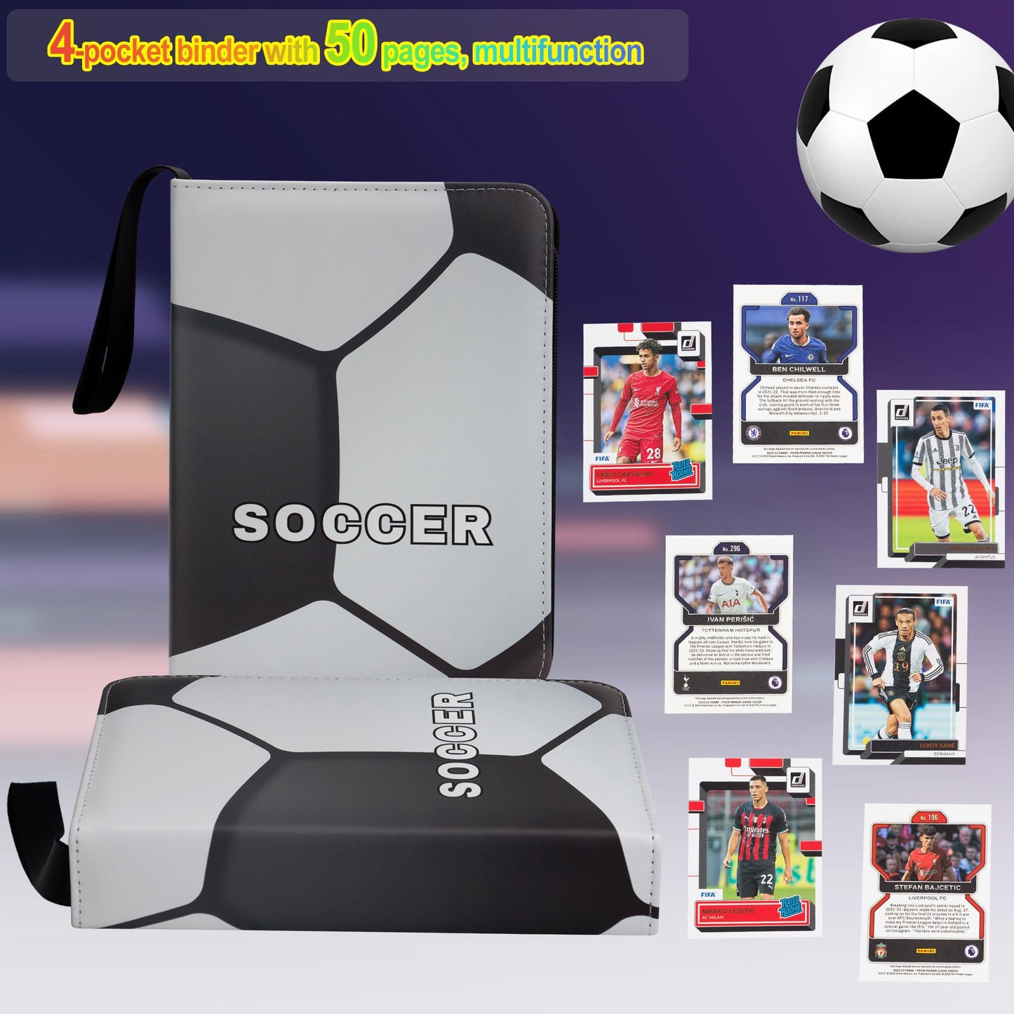 CDROPS Card Binder – 400 Cards, 50 Removable Pages, 3-Ring Binder for Soccer, MTG & TCG (Black)