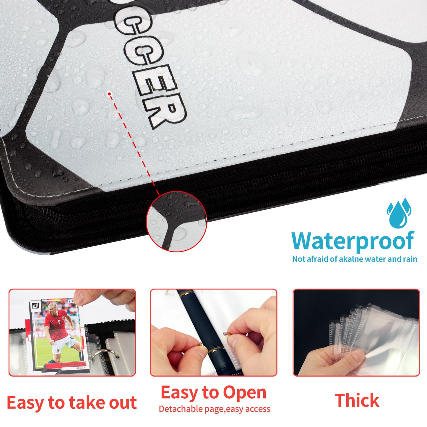 CDROPS Card Binder – 400 Cards, 50 Removable Pages, 3-Ring Binder for Soccer, MTG & TCG (Black)