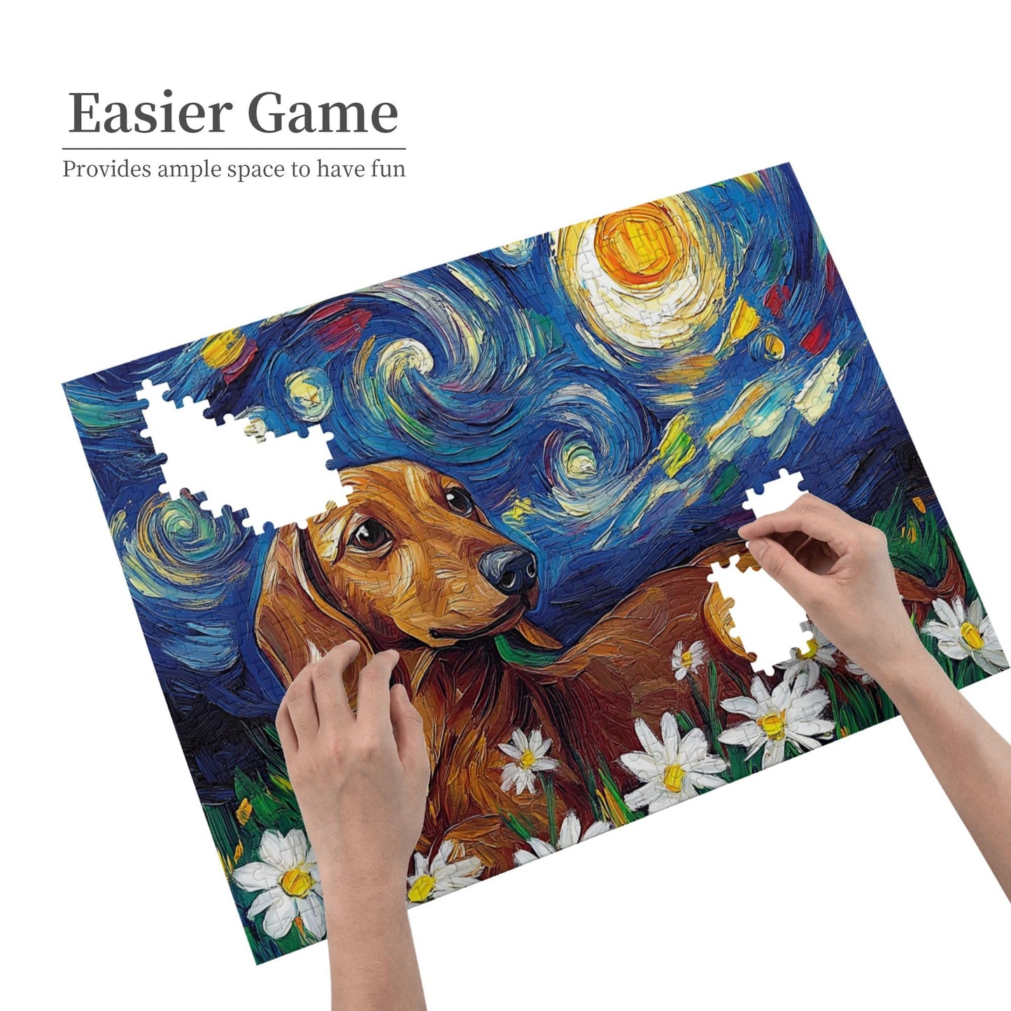 CDSASHCA Puzzle 500 Pieces – Dachshunds Under Bright Stars | Wooden Puzzle for Relaxation