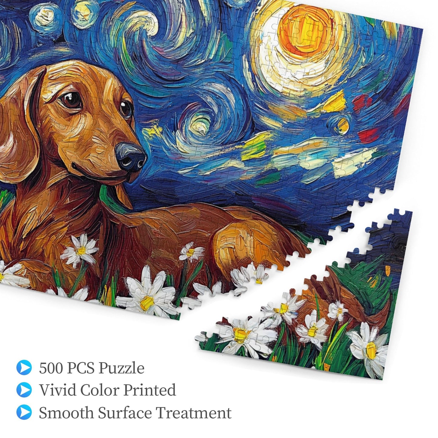 CDSASHCA Puzzle 500 Pieces – Dachshunds Under Bright Stars | Wooden Puzzle for Relaxation