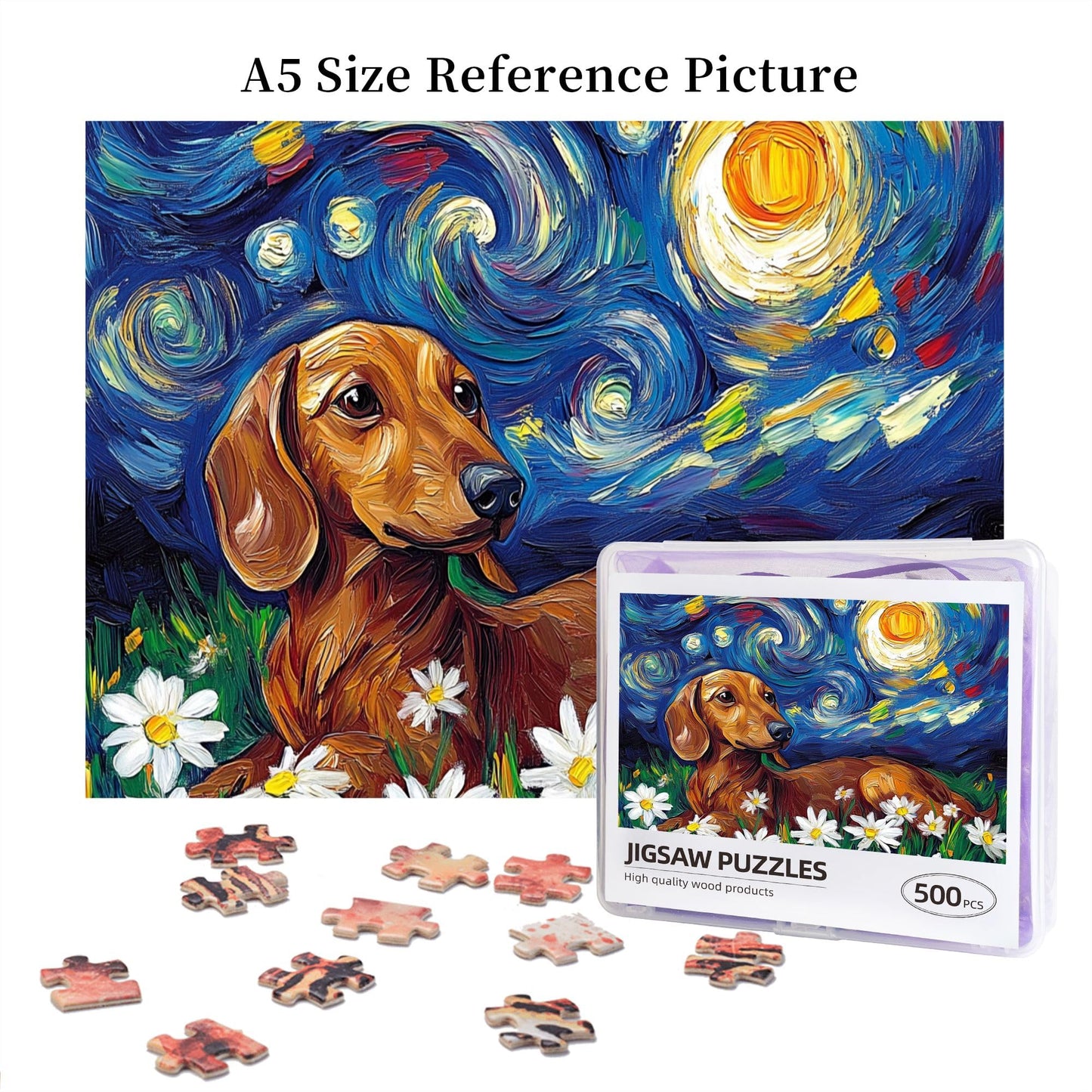 CDSASHCA Puzzle 500 Pieces – Dachshunds Under Bright Stars | Wooden Puzzle for Relaxation
