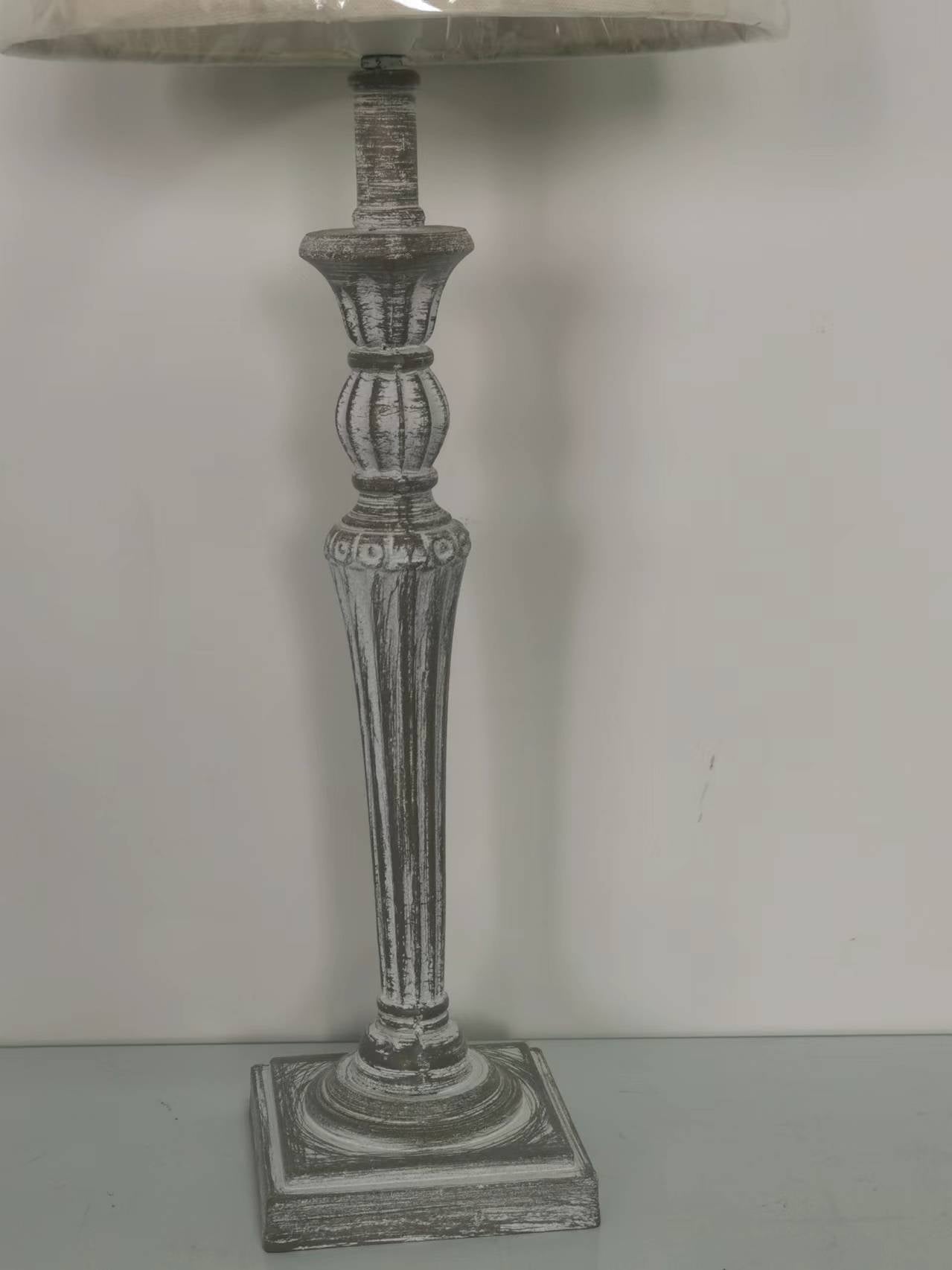 AcaciaHome Modern Tall Wooden Washed Table Lamp - Traditional Shabby Chic Design with Taupe Linen Shade, Wood Effect Finish for Living Rooms, Bedrooms, or Hallways Decor (32cm Grey with Cream Shade)