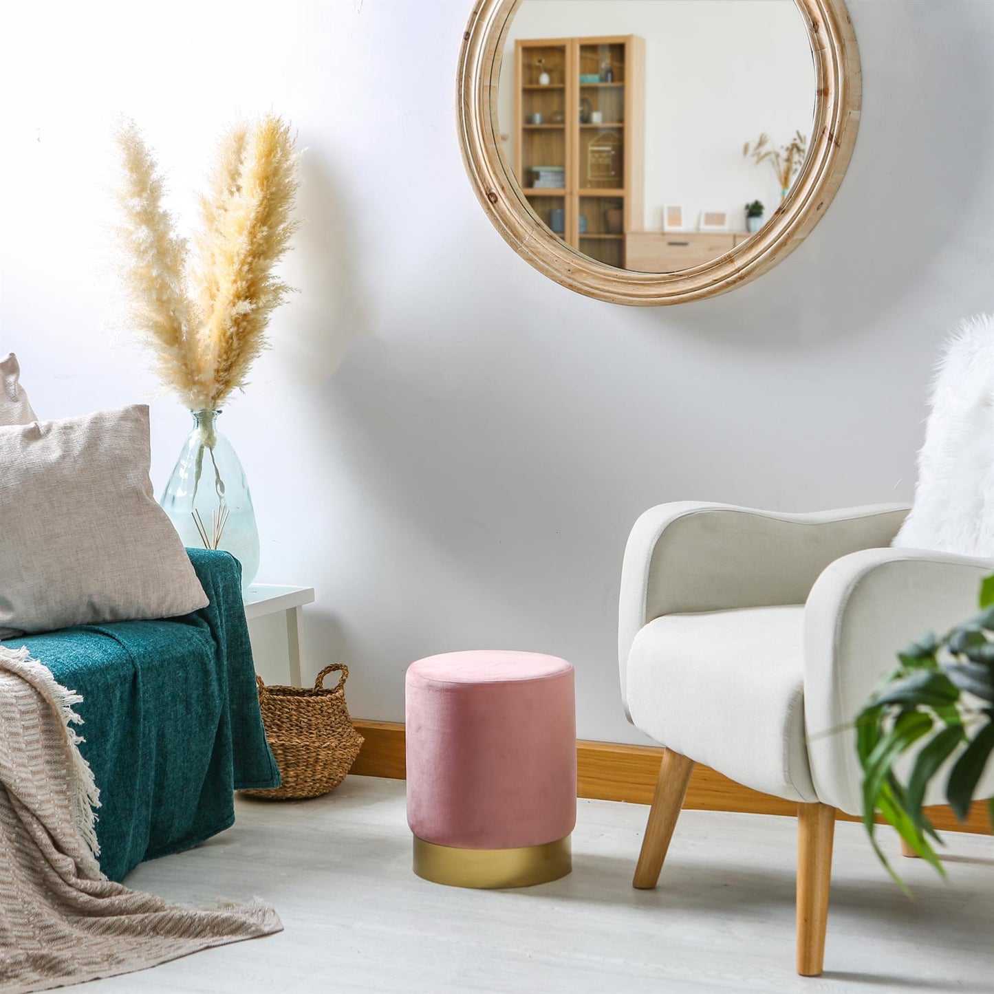 Round Velvet Footstool