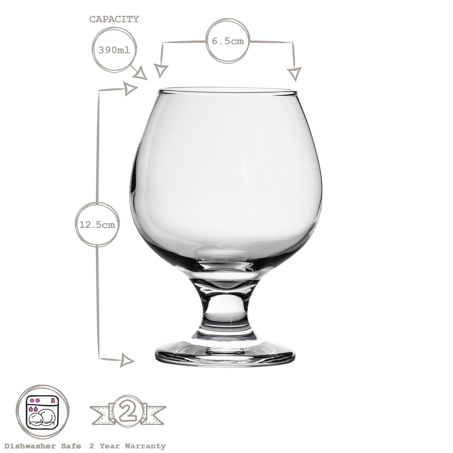 390ml Misket Brandy Snifter Glasses - Pack of Six