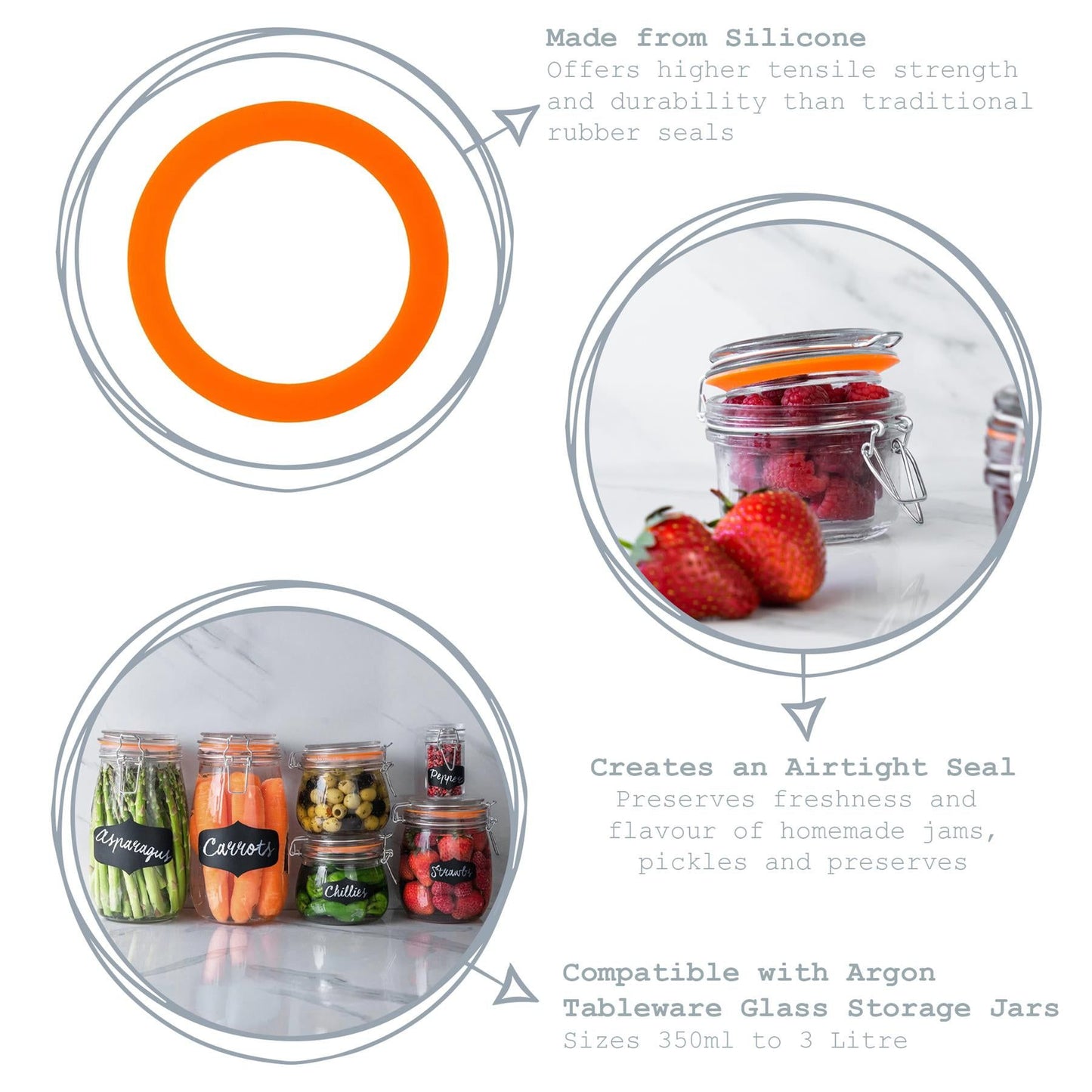 Large Glass Storage Jar Seals - Pack of Six