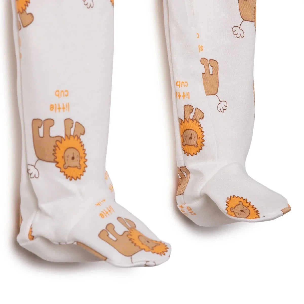 HelloBaby Lion Print Crew Neck Long Sleeve Baby Sleepsuit with Feet (Newborn to 6-9 Months) - Beige