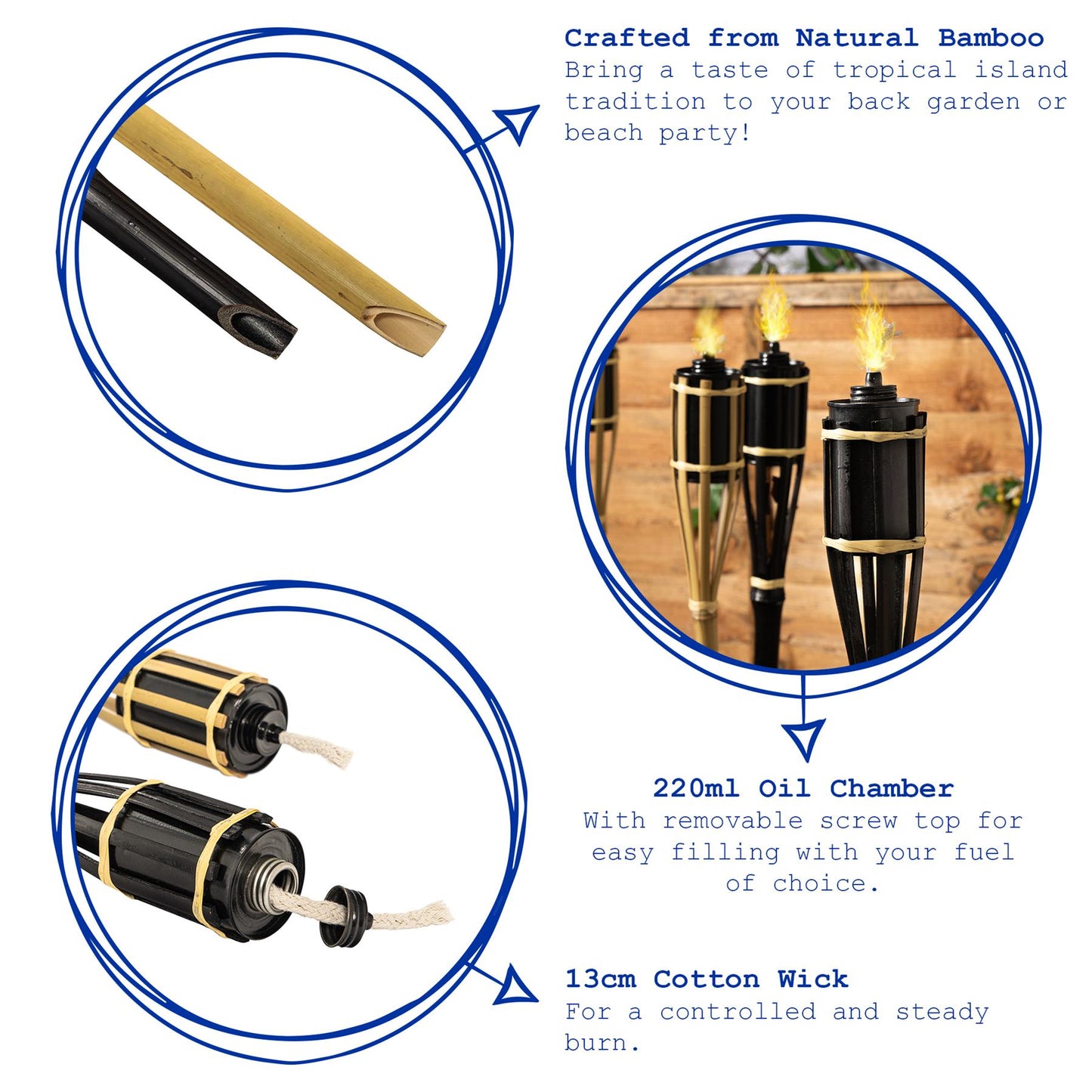 Bamboo 60cm Garden Fire Torches - Pack of Six