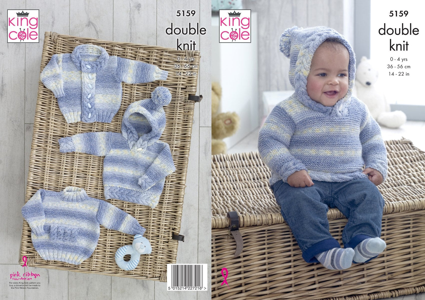 King Cole 5159 Knitting Pattern Baby Sweaterw and Jacket in Drifter for Baby DK,Multicolor,14" - 22" chest