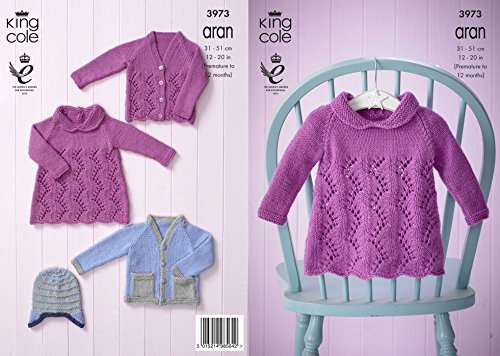 King Cole Baby Dress, Cardigans & Hat Comfort Knitting Pattern 3973 Aran