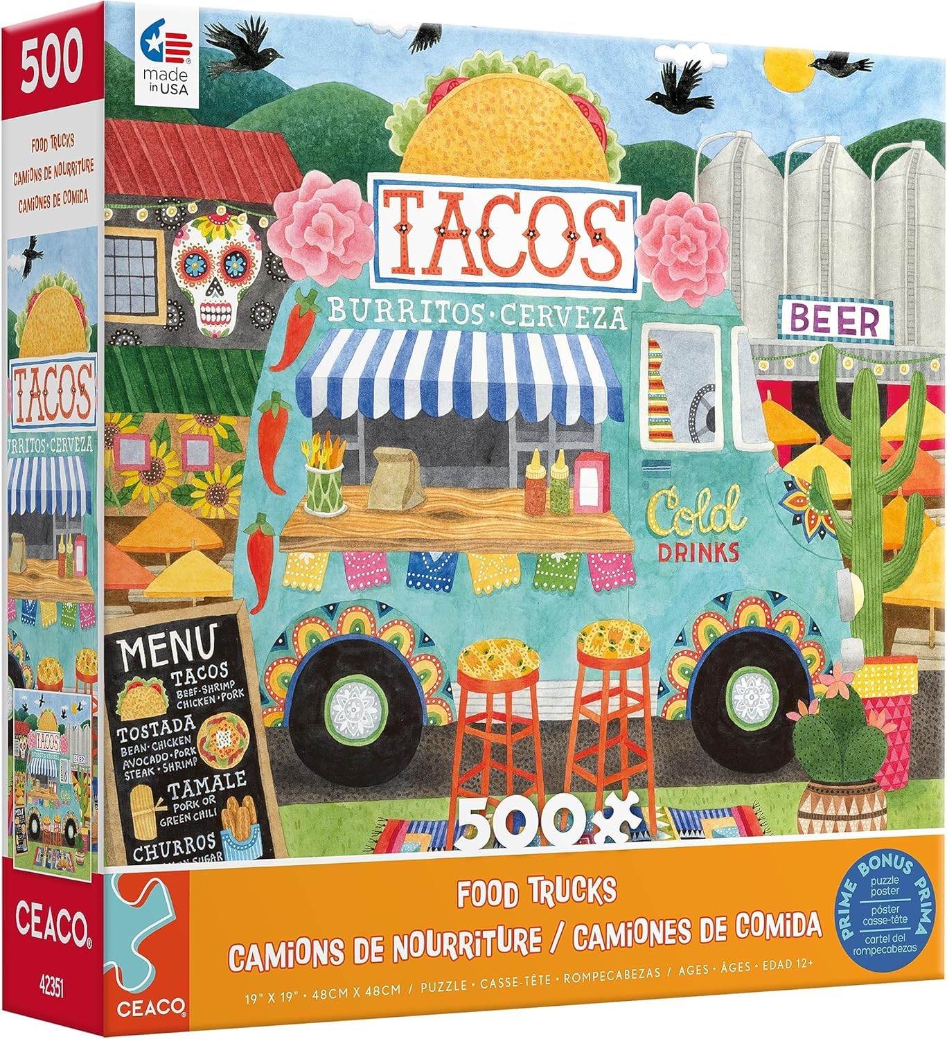 Ceaco Food Trucks Taco Truck 500 Piece Jigsaw Puzzle – Vibrant Fiesta Scene for Adults & Teens