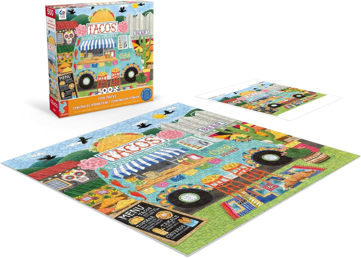 Ceaco Food Trucks Taco Truck 500 Piece Jigsaw Puzzle – Vibrant Fiesta Scene for Adults & Teens
