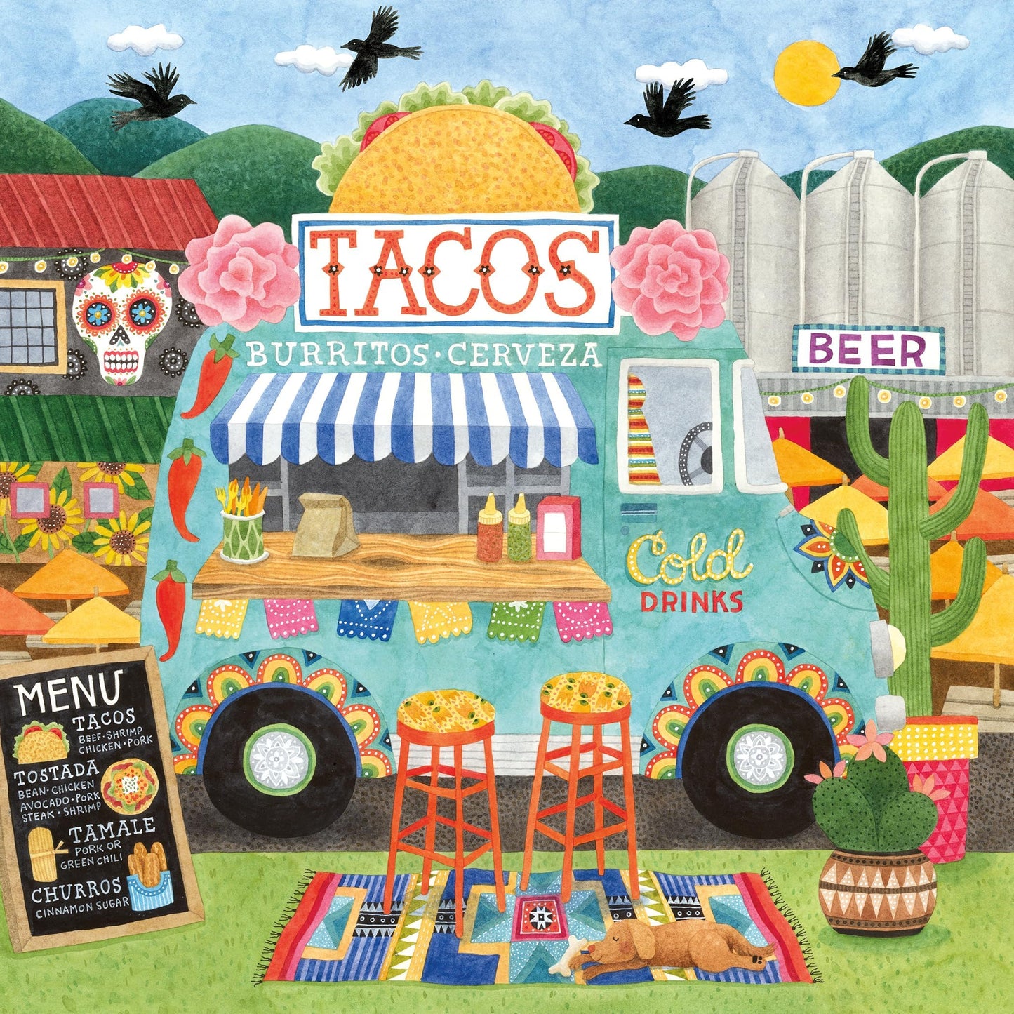 Ceaco Food Trucks Taco Truck 500 Piece Jigsaw Puzzle – Vibrant Fiesta Scene for Adults & Teens