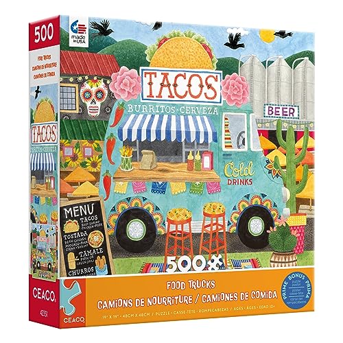 Ceaco Food Trucks Taco Truck 500 Piece Jigsaw Puzzle – Vibrant Fiesta Scene for Adults & Teens