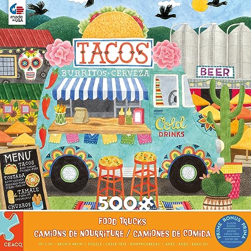 Ceaco Food Trucks Taco Truck 500 Piece Jigsaw Puzzle – Vibrant Fiesta Scene for Adults & Teens