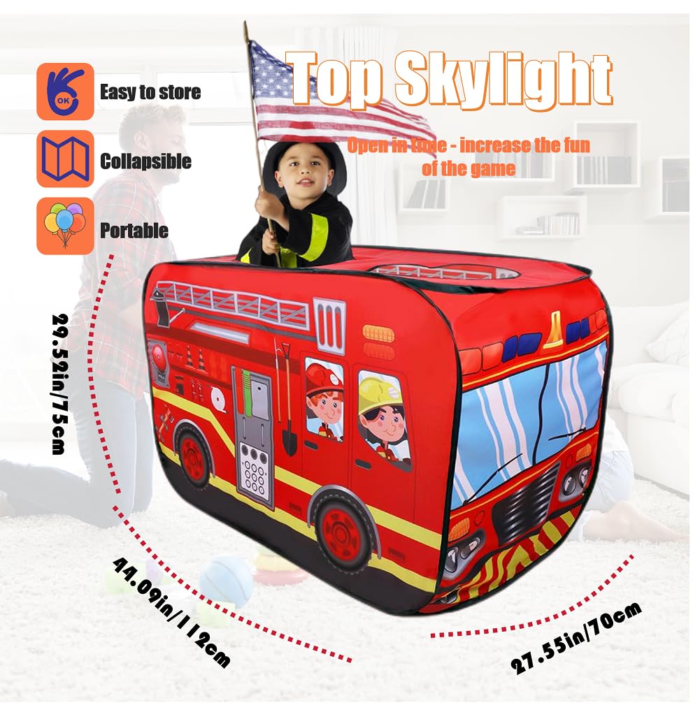 Cecailin Pop Up Fire Truck Tent for Kids – Large, Easy Setup, Indoor & Outdoor Play