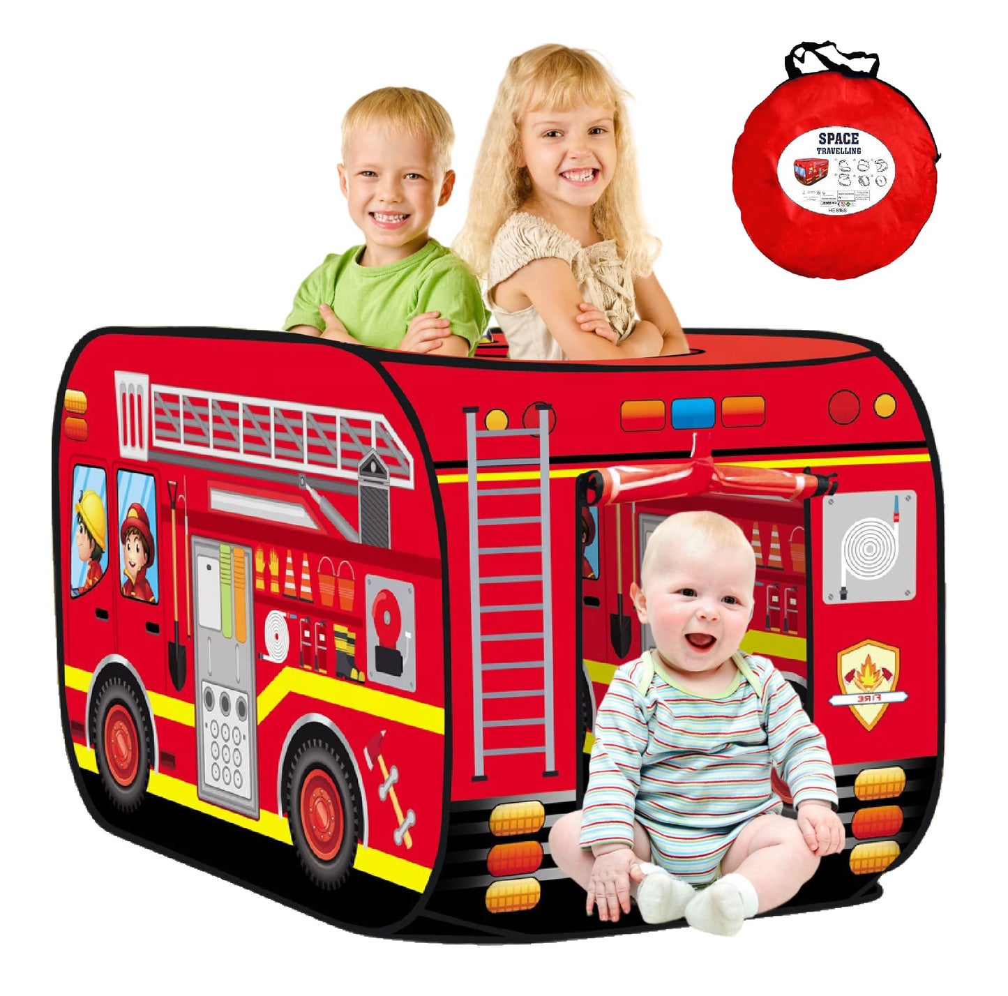 Cecailin Pop Up Fire Truck Tent for Kids – Large, Easy Setup, Indoor & Outdoor Play