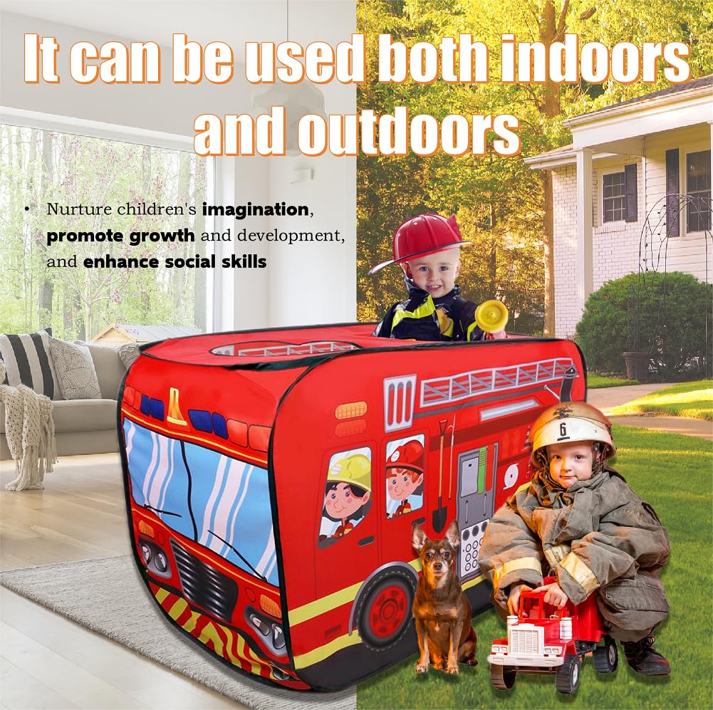 Cecailin Pop Up Fire Truck Tent for Kids – Large, Easy Setup, Indoor & Outdoor Play