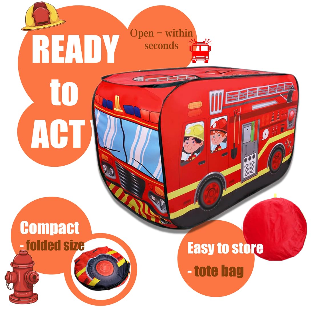 Cecailin Pop Up Fire Truck Tent for Kids – Large, Easy Setup, Indoor & Outdoor Play
