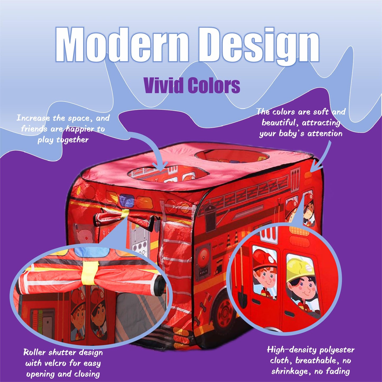 Cecailin Pop Up Fire Truck Tent for Kids – Large, Easy Setup, Indoor & Outdoor Play