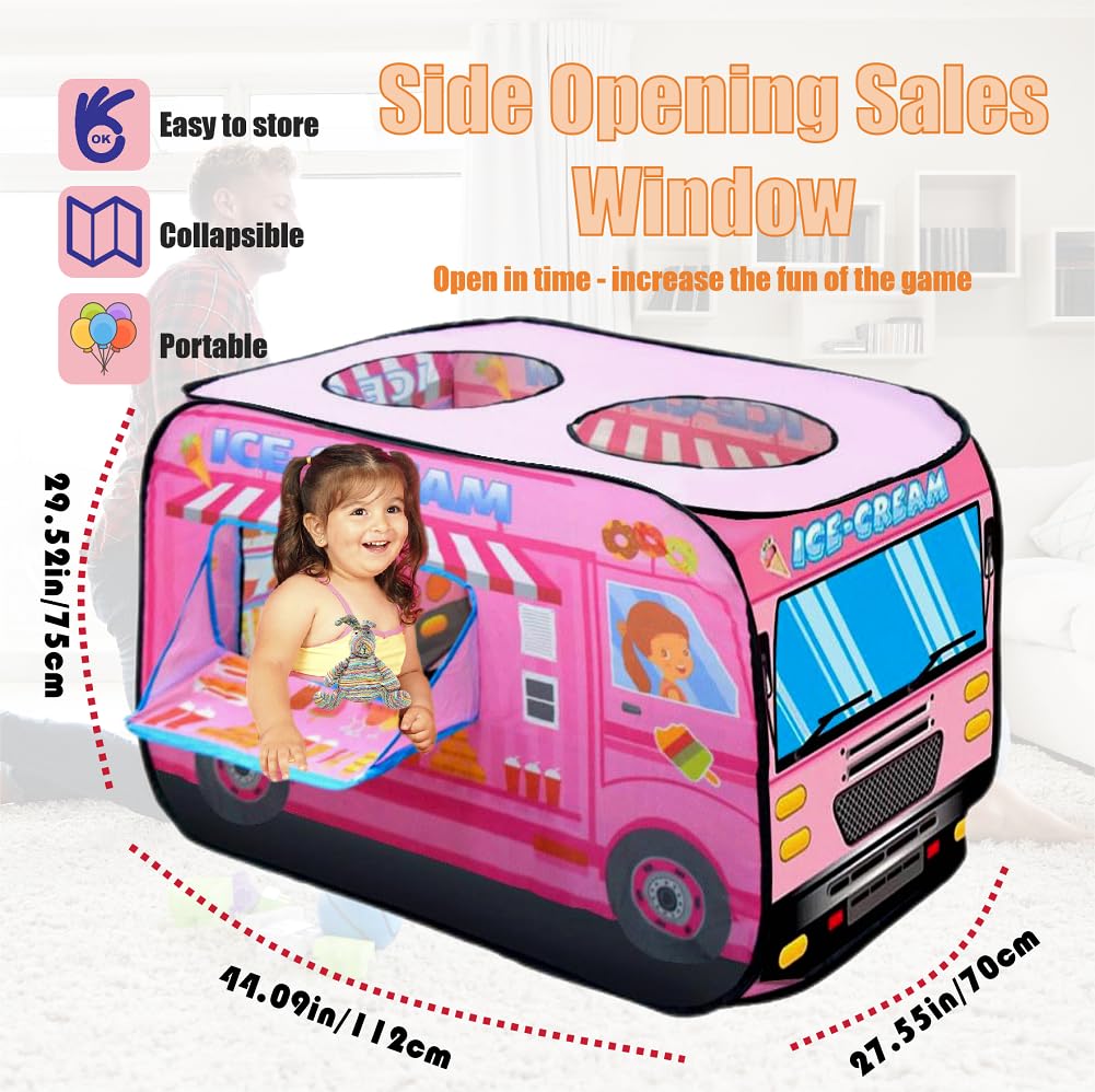 Cecailin Pop Up Ice Cream Truck Tent for Kids – Large Indoor/Outdoor Play Shop