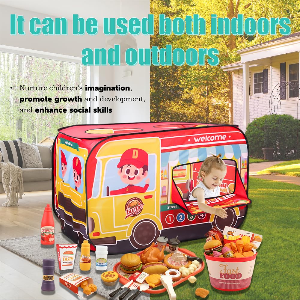 Cecailin Pop Up Kids Food Truck Tent – Large Indoor/Outdoor Play, Lemonade Stand for 2-3 Kids