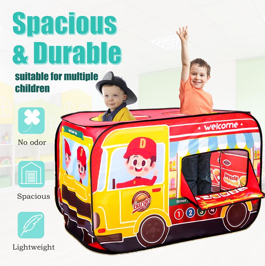Cecailin Pop Up Kids Food Truck Tent – Large Indoor/Outdoor Play, Lemonade Stand for 2-3 Kids