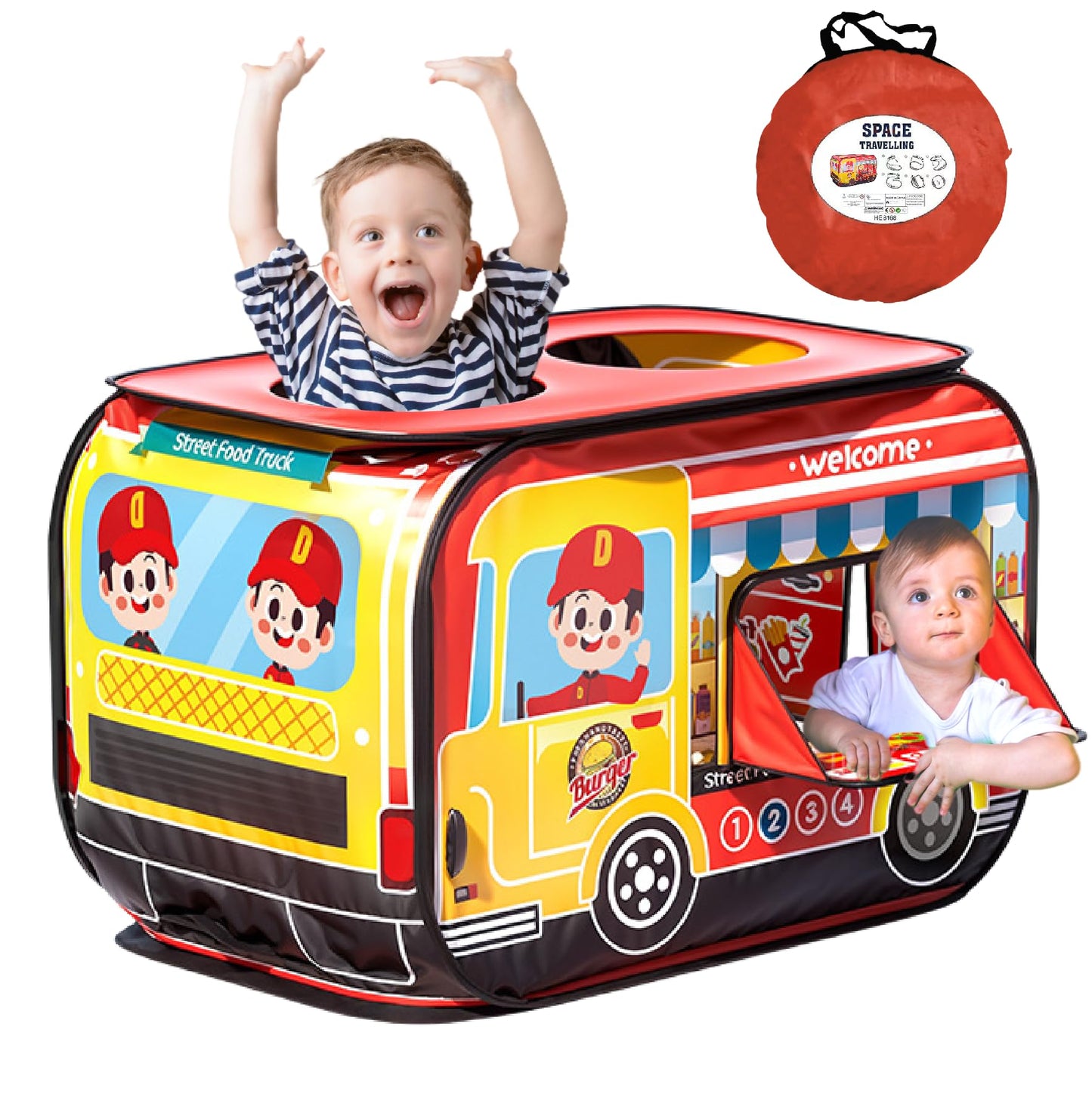 Cecailin Pop Up Kids Food Truck Tent – Large Indoor/Outdoor Play, Lemonade Stand for 2-3 Kids