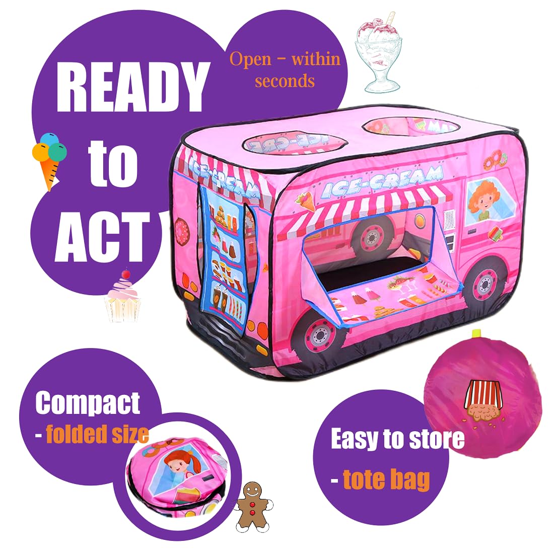 Cecailin Pop Up Ice Cream Truck Tent for Kids – Large Indoor/Outdoor Play Shop