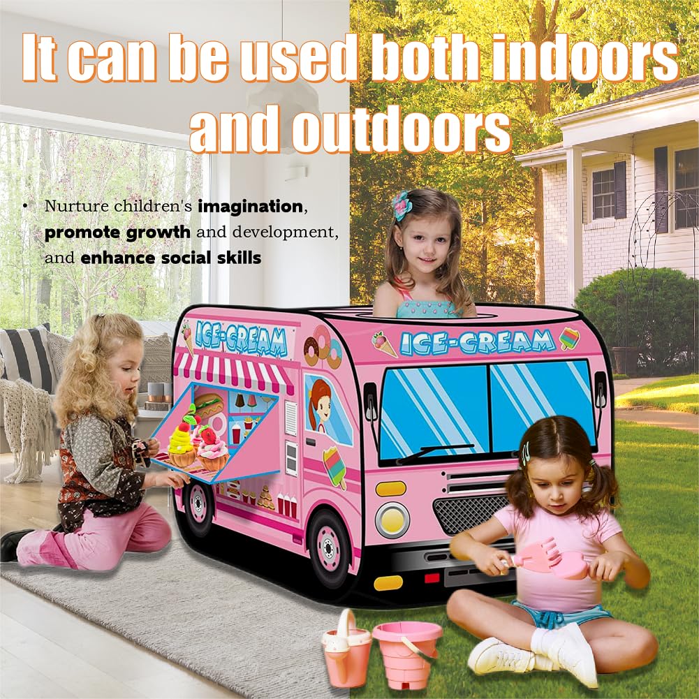 Cecailin Pop Up Ice Cream Truck Tent for Kids – Large Indoor/Outdoor Play Shop