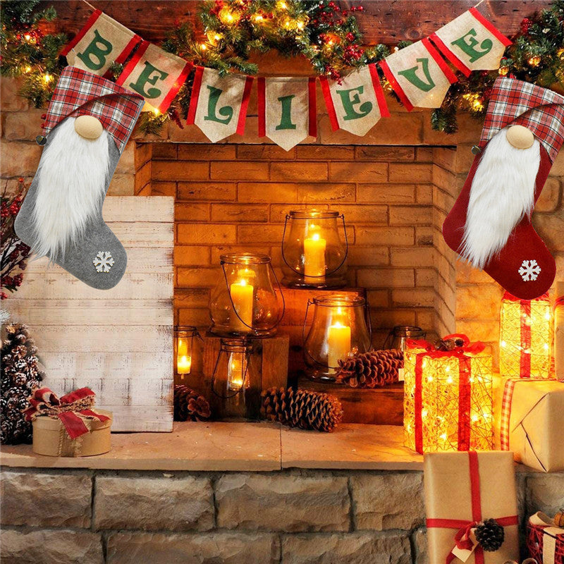 Christmas Stockings Xmas Tree Fireplace Decorative Socks Drop Ornament Candy Bag Gift Holders Hanging Decoration