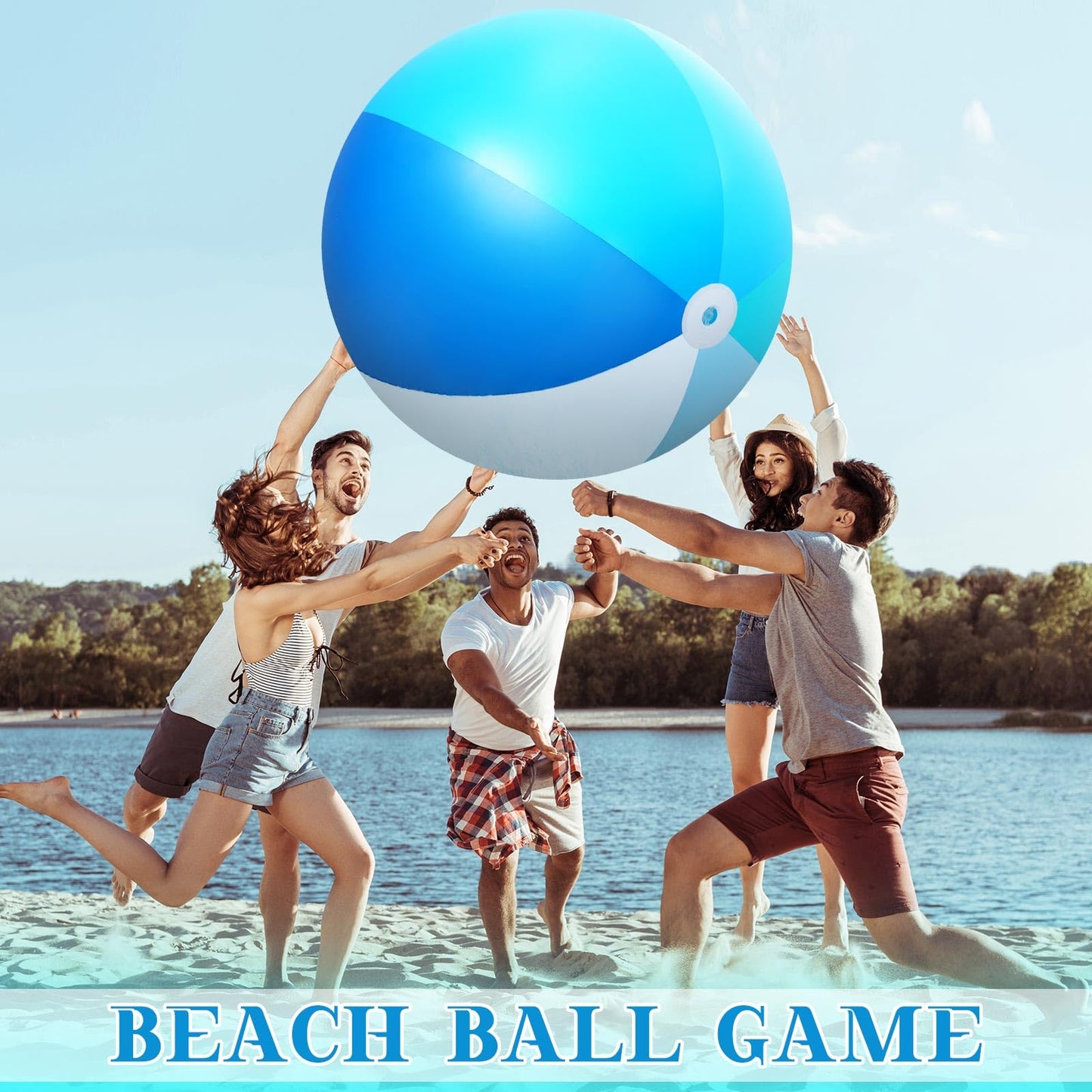 Ceenna 2 Pcs 60-Inch Giant Beach Ball | Large Inflatable Pool Toy for Adults & Kids – Blue (Classic)