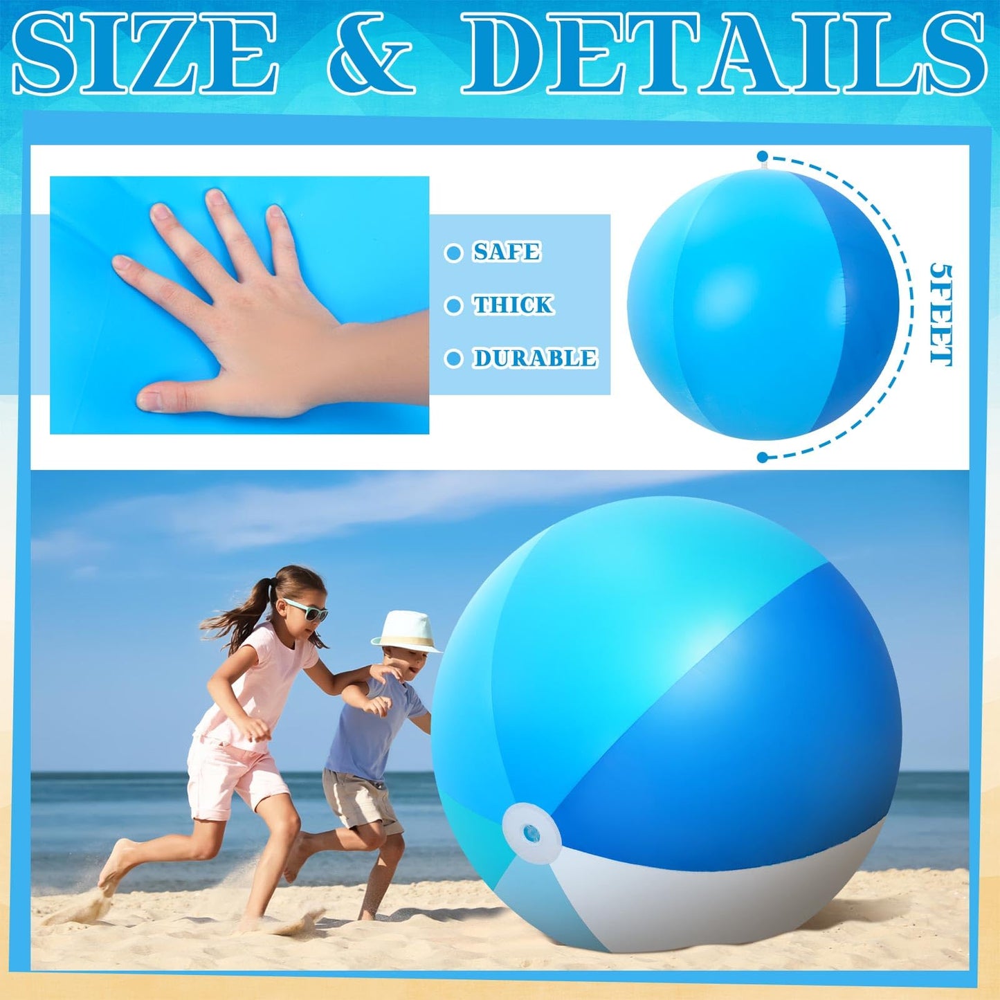 Ceenna 2 Pcs 60-Inch Giant Beach Ball | Large Inflatable Pool Toy for Adults & Kids – Blue (Classic)