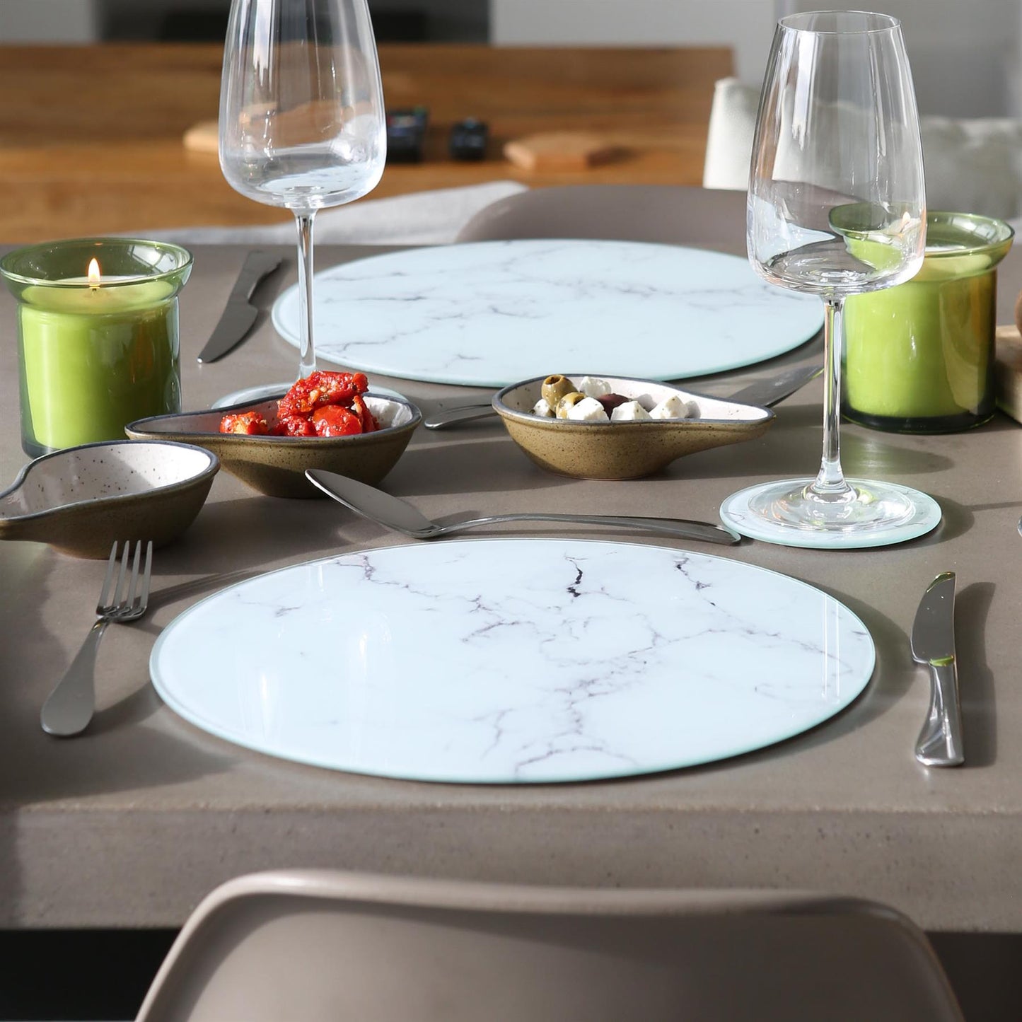 12pc Round Glass Placemats & Round Coasters Set - 30cm - Marble
