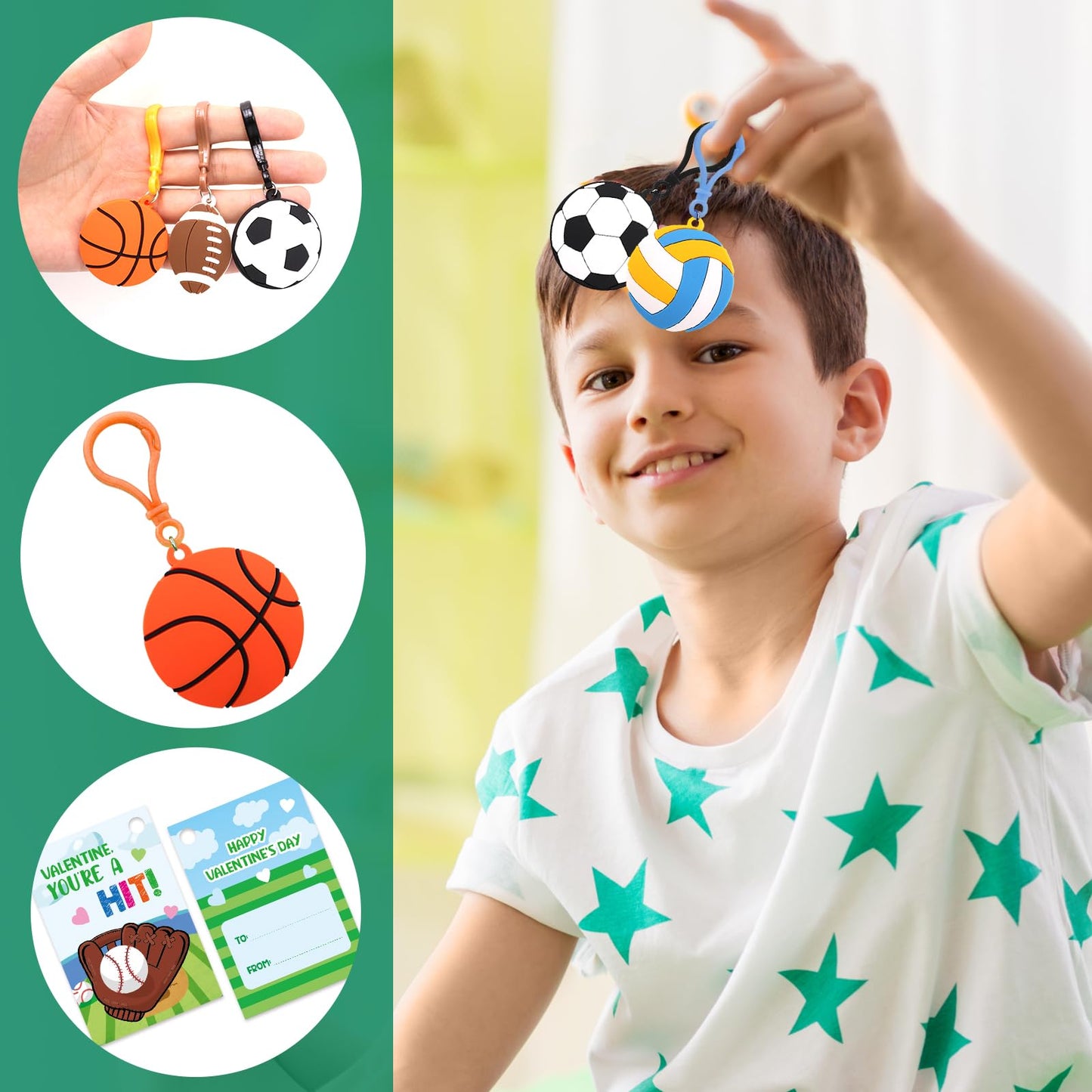 Ceiba Tree 30-Pack Sports Valentines Cards with Key Chains – Classroom Favors