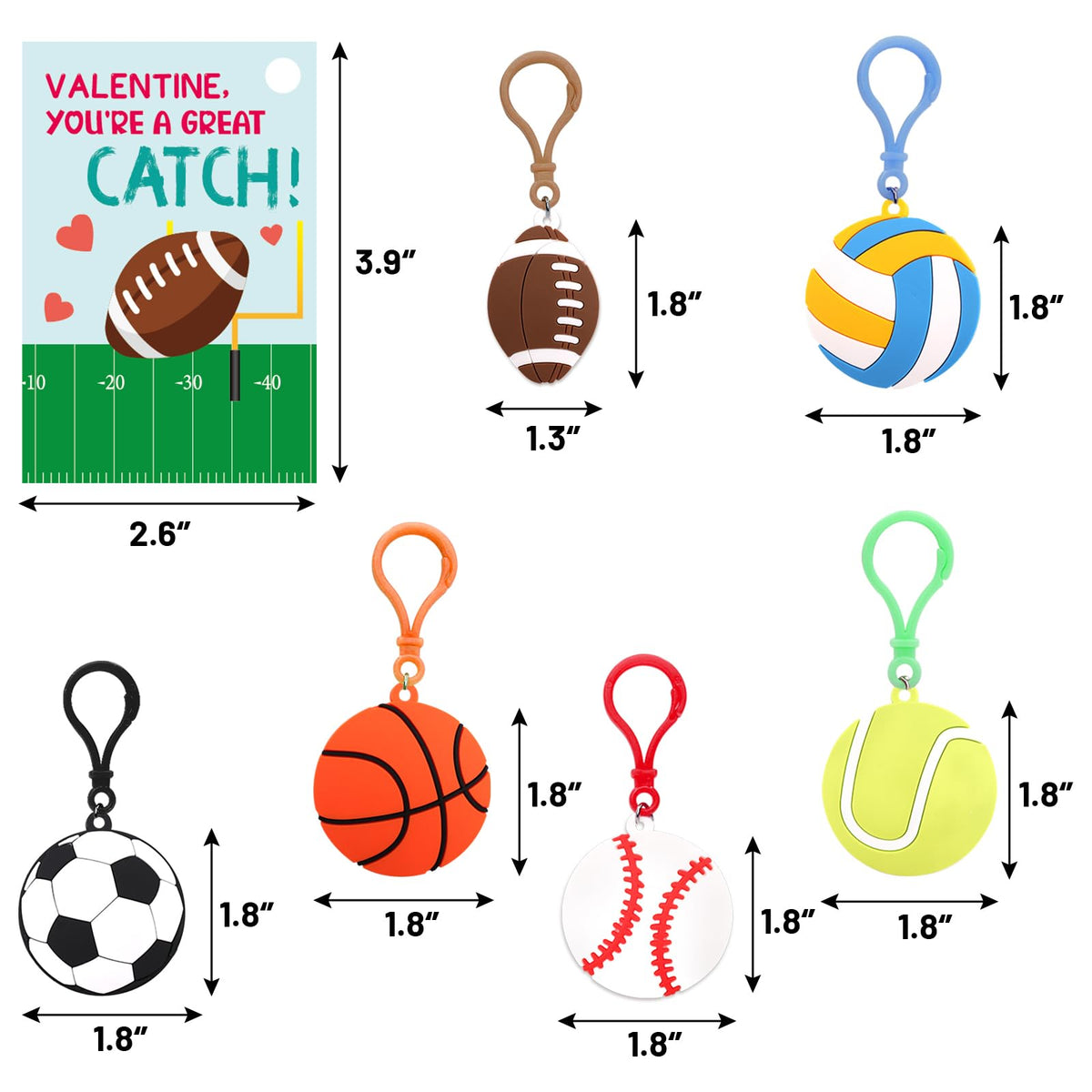 Ceiba Tree 30-Pack Sports Valentines Cards with Key Chains – Classroom Favors