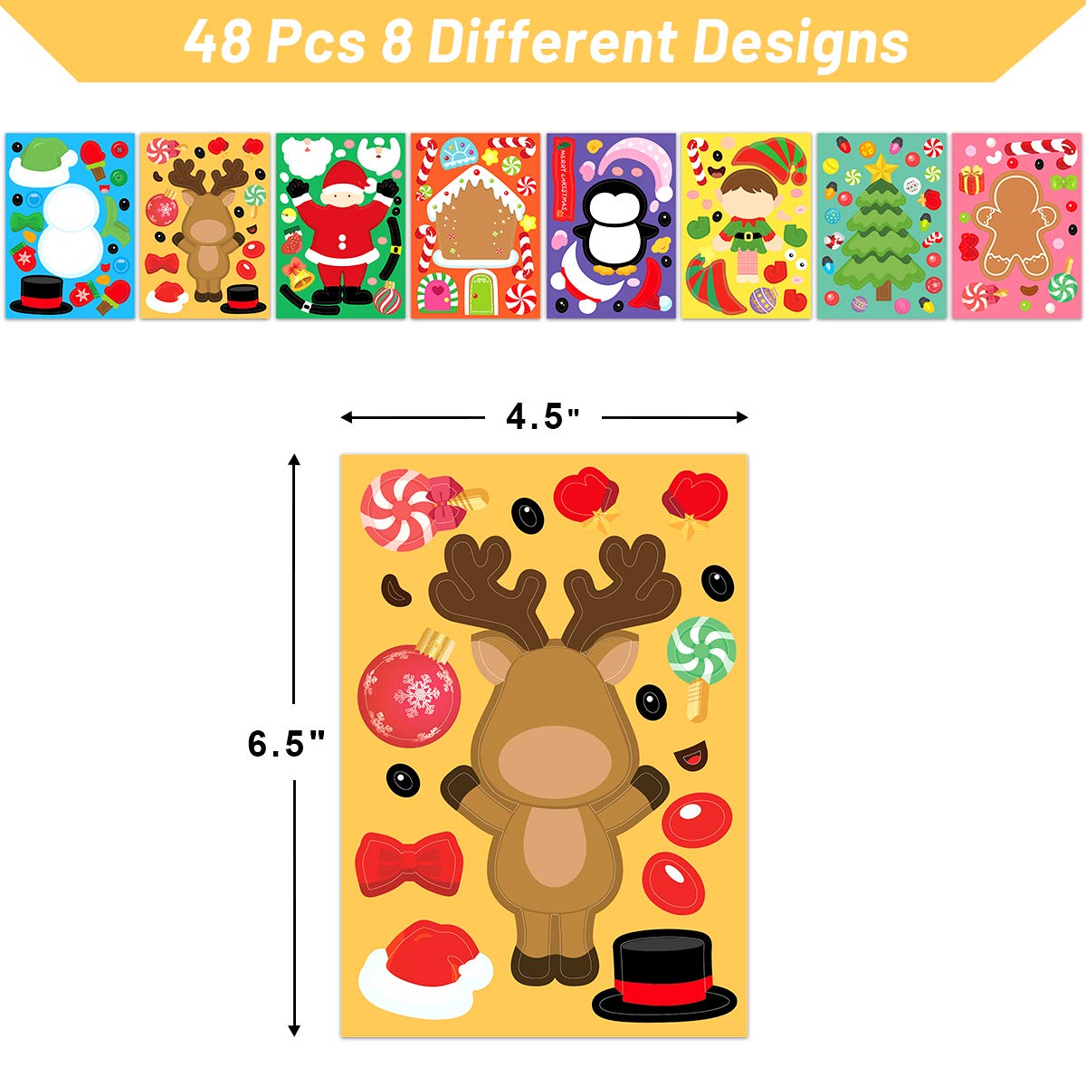 Ceiba Tree 48 Pcs Christmas Sticker Sheets | DIY Holiday Characters for Kids