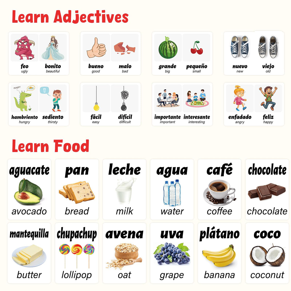 Ceiba Tree Spanish Flash Cards — 100 Pcs (English to Spanish), Verbs, Phrases & Colors