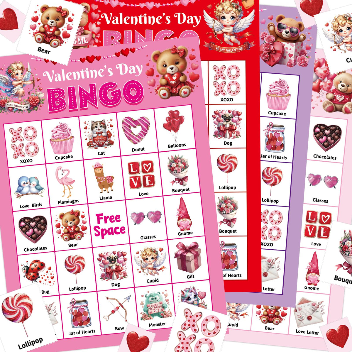Ceiba Tree Valentines Day Bingo Cards — 24 Players, 7x5 Inch, Classroom & Party Fun