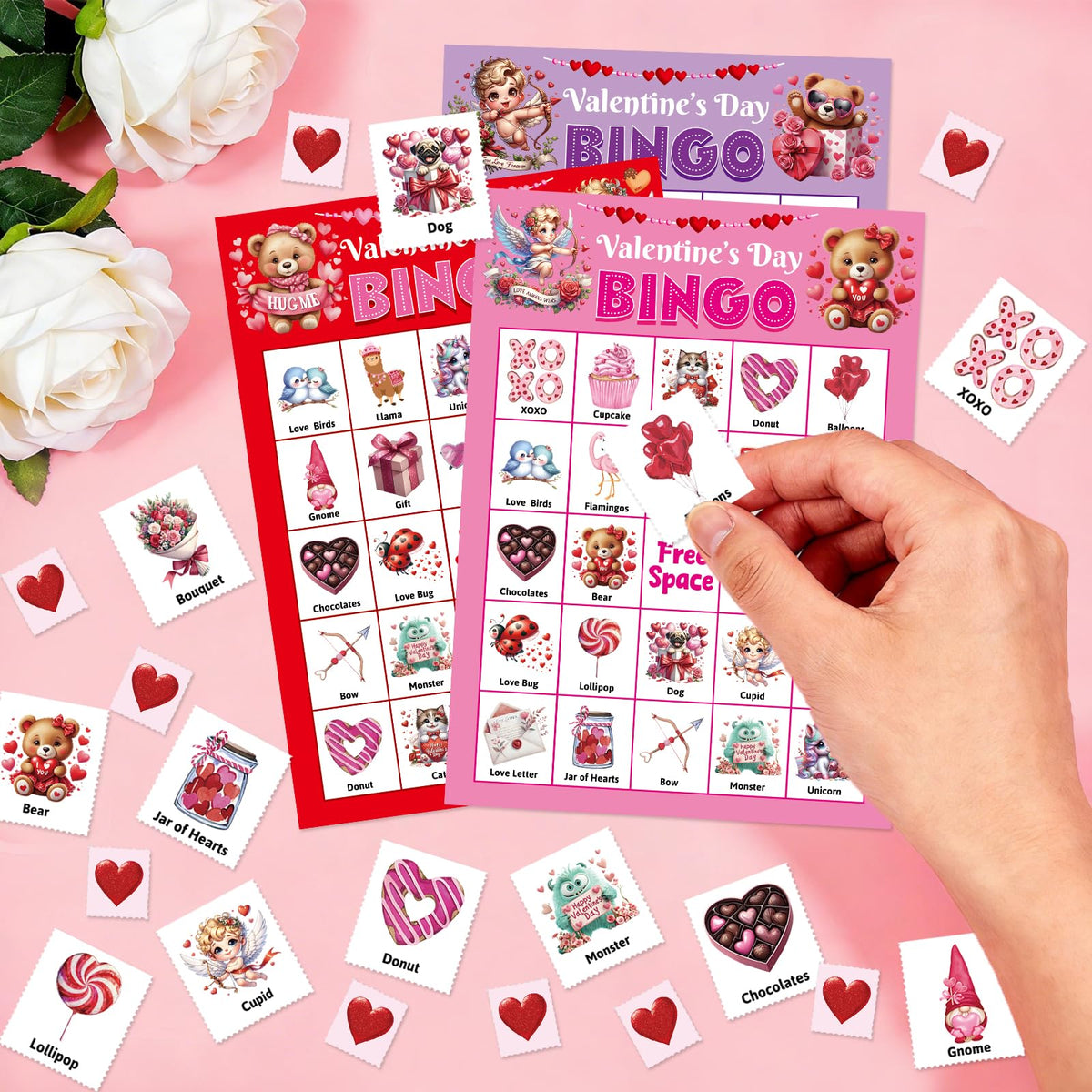Ceiba Tree Valentines Day Bingo Cards — 24 Players, 7x5 Inch, Classroom & Party Fun